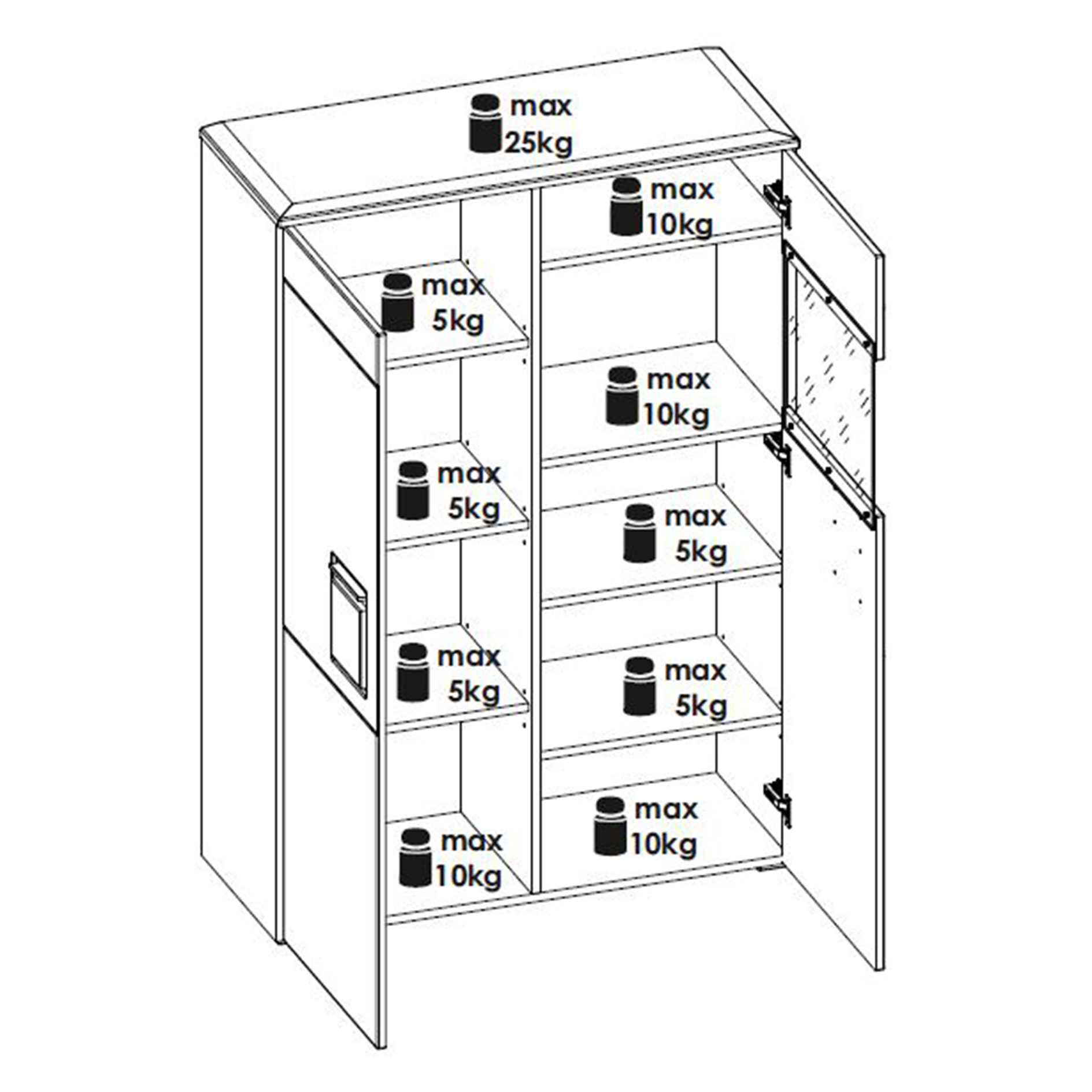 Highboardvitrine - Evoke Eiche - schwarz - 96 cm