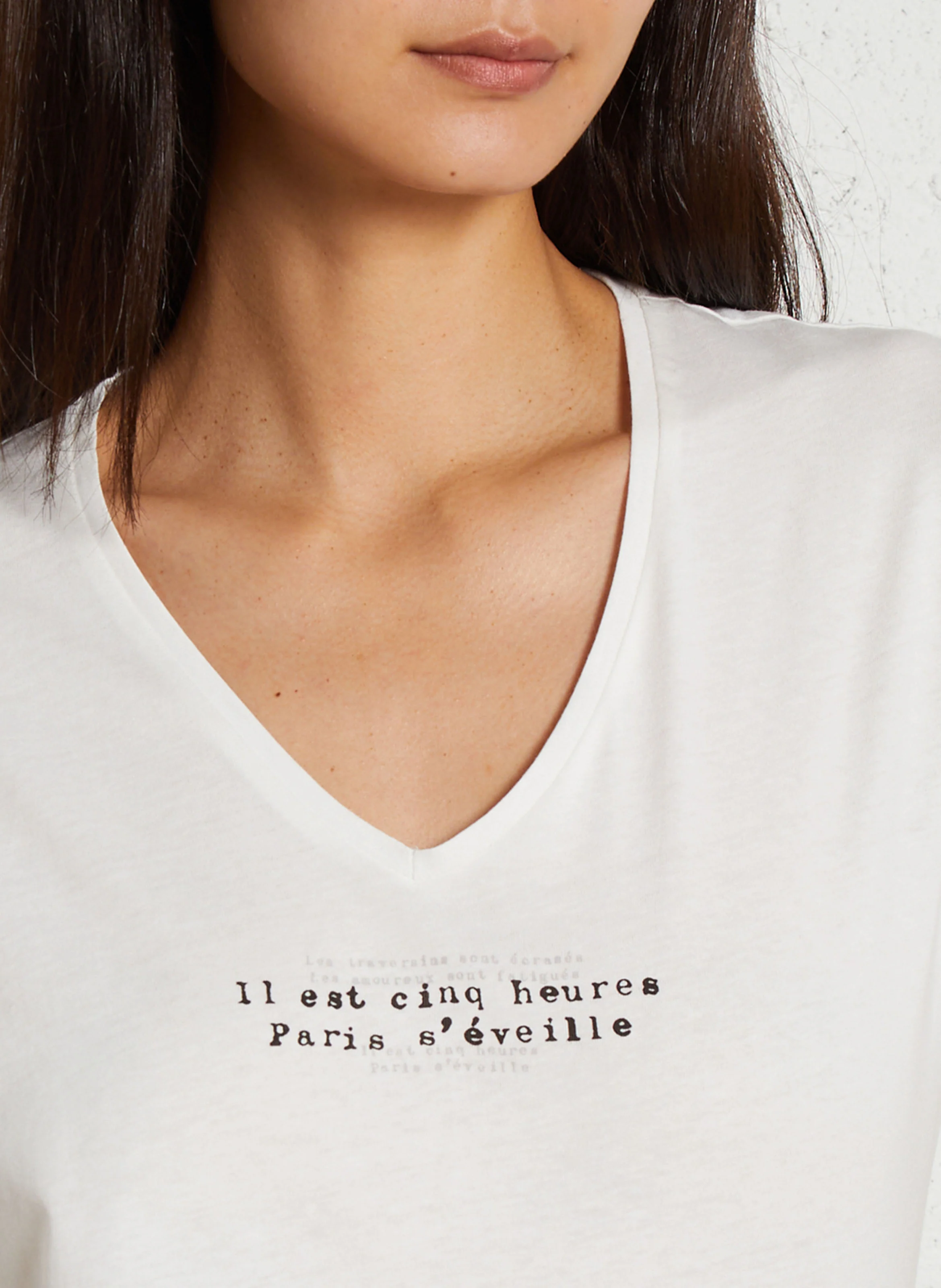 Tee-shirt droit col V en coton | Blanc