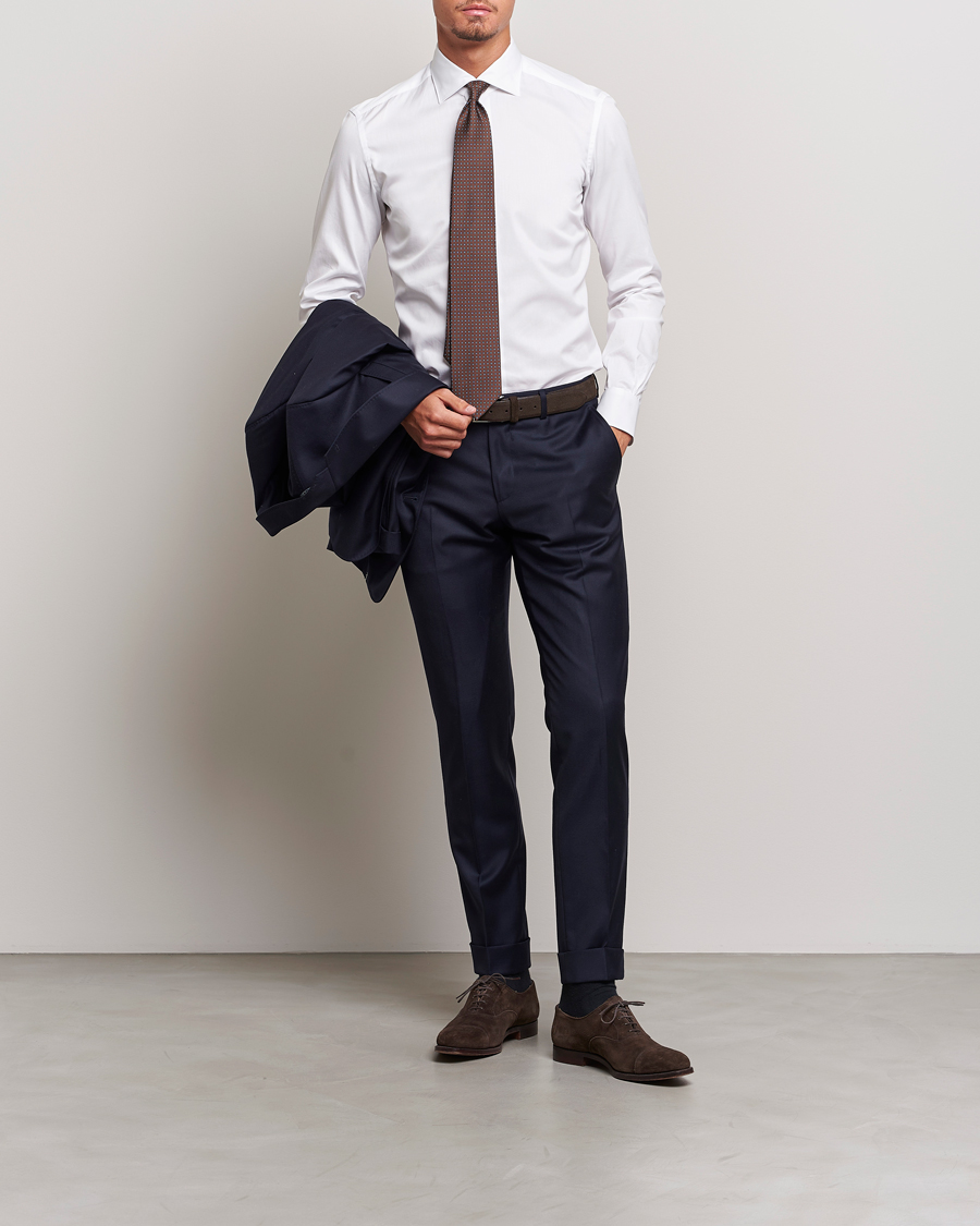Mazzarelli Soft Cotton Cut Away Shirt White