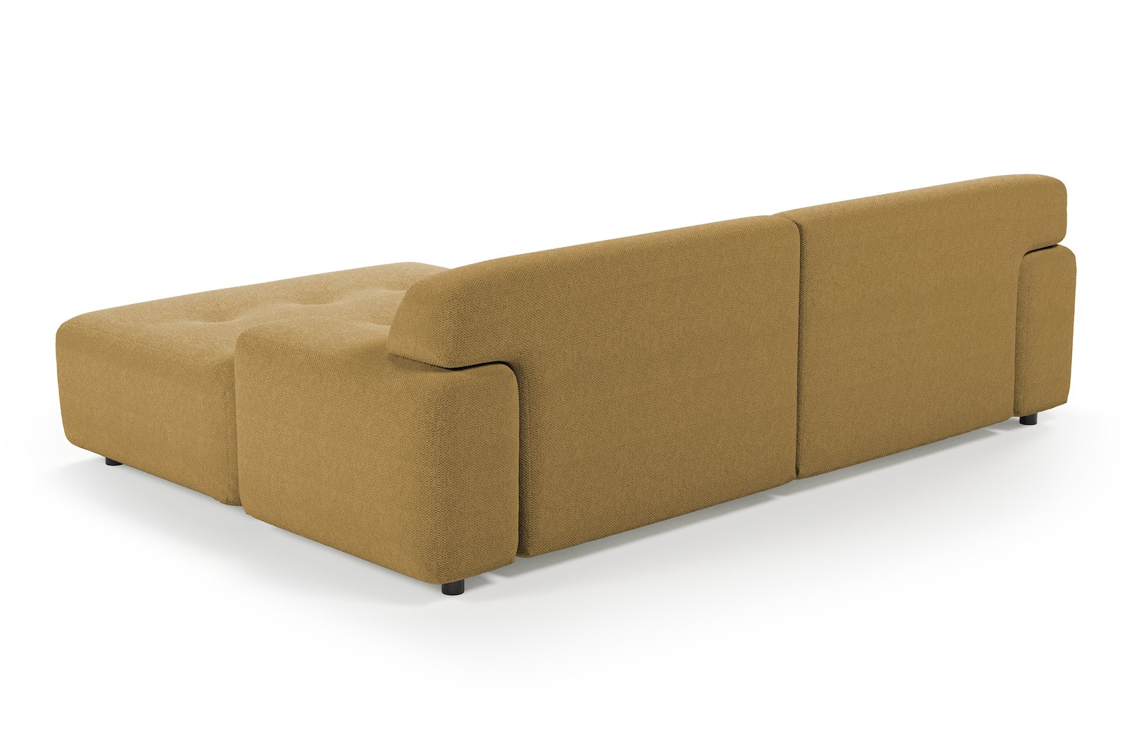 Bob sofa 1,5-seter med sjeselong venstre. Tekstil Mito 170 Mustard med sorte ben.