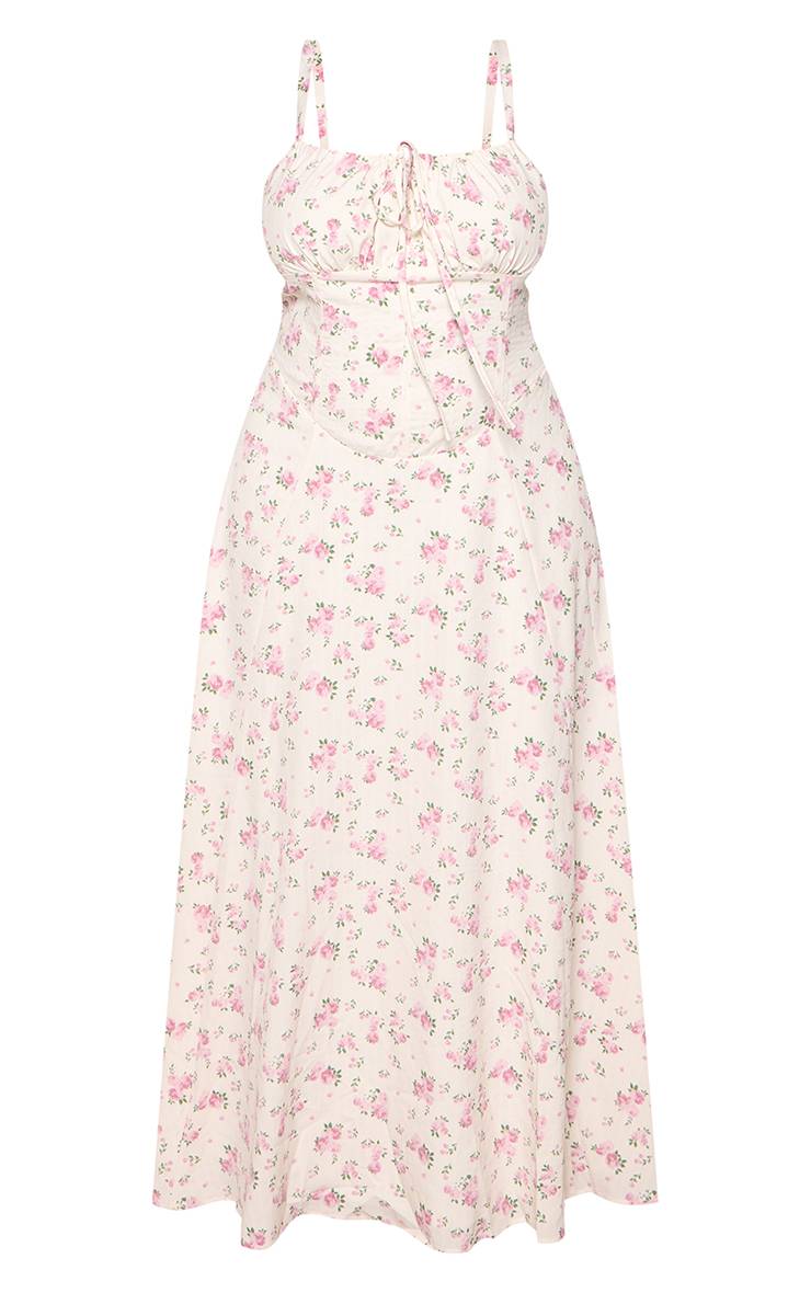 Blanc Robe Maxi À Imprimé Fleuri Avec Détail Texturé Au Buste Plus