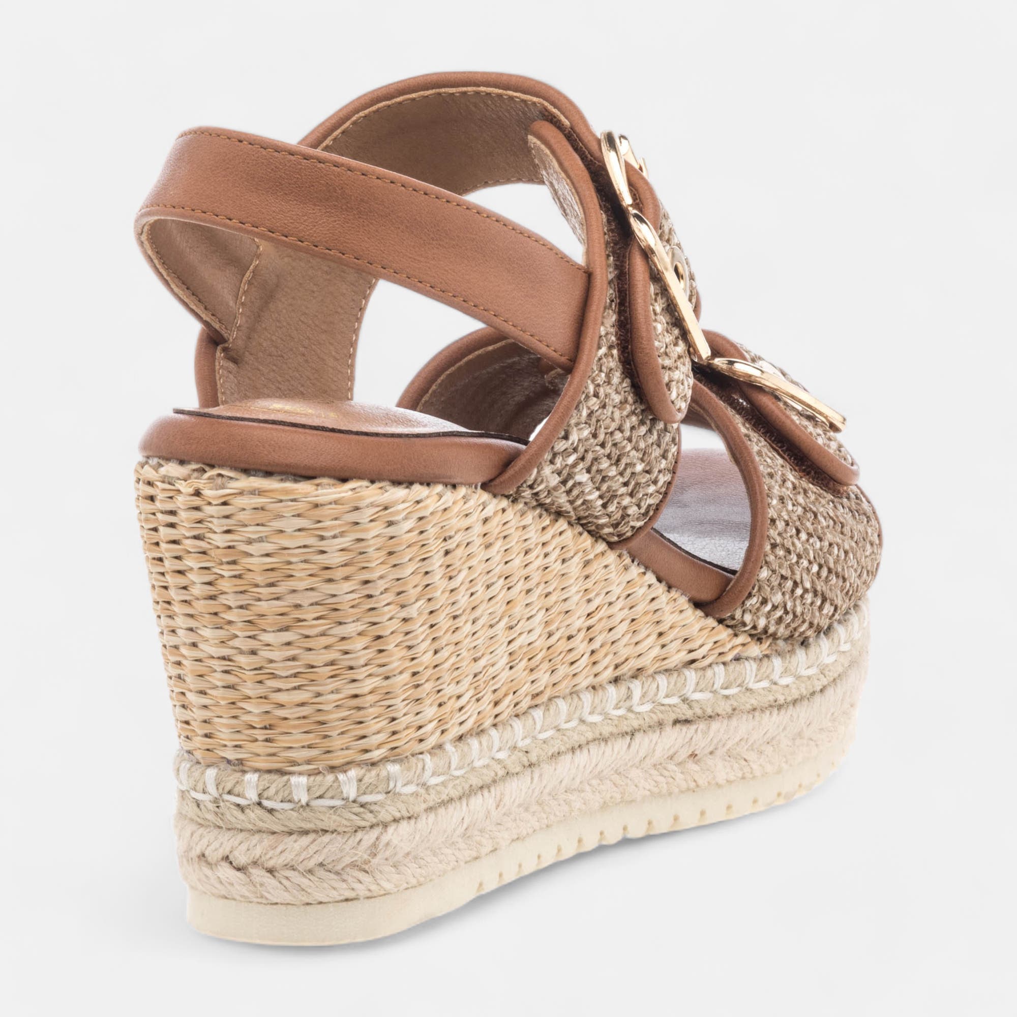 Sandales à talon compensé Femme cognac