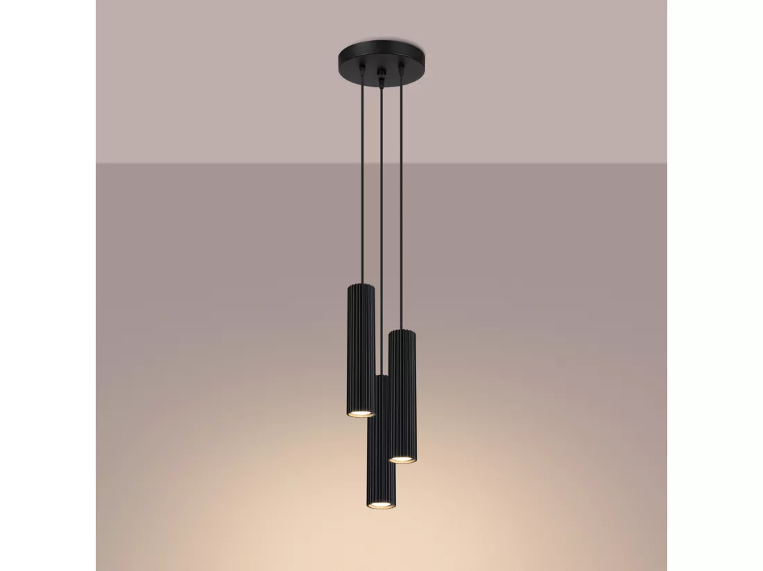 Lampe à suspension Karbon minimaliste en aluminium - 3 sources lumineuses - L.19,5 x H.108 cm - noir