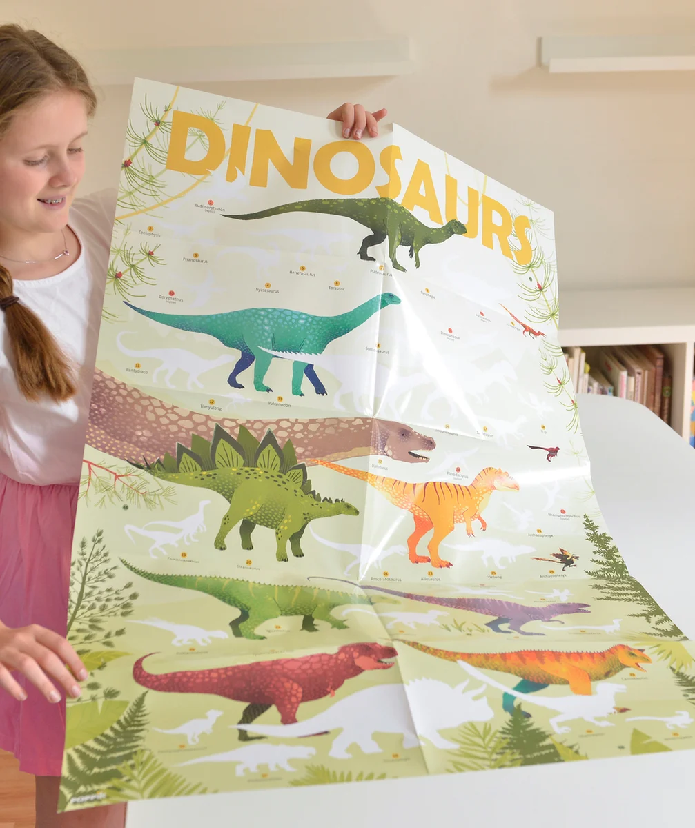 POPPIKLE POSTER DINO AVEC 32 STICKERS REPOSITIONNABLES