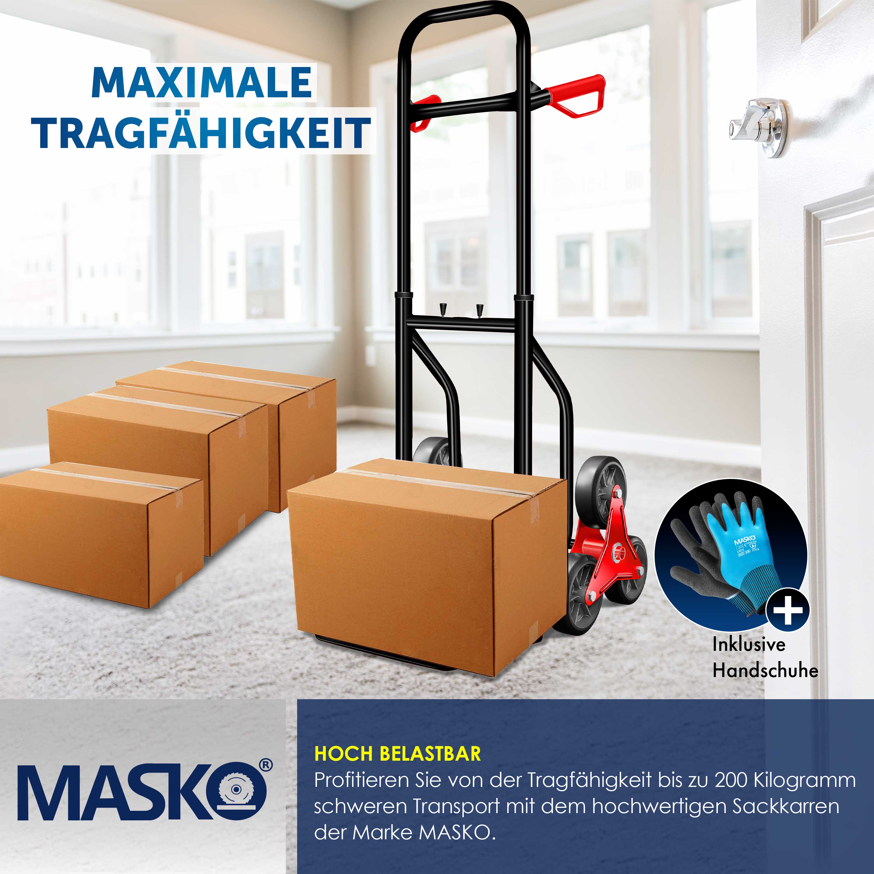 Masko® Treppenkarre Sackkarre 200kg Transportkarre Treppensteiger Stapelkarre