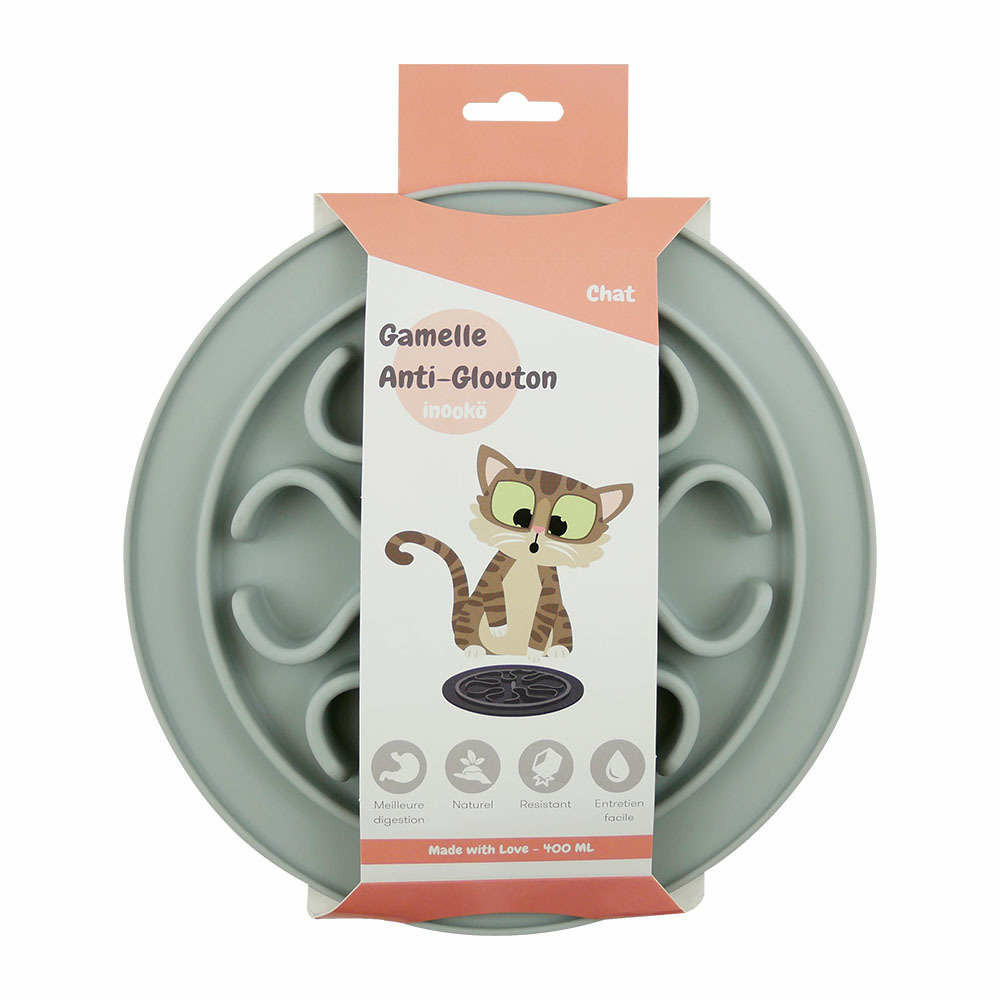 Gamelle Anti-glouton Antidérapante pour Chat, en silicone, Grise
