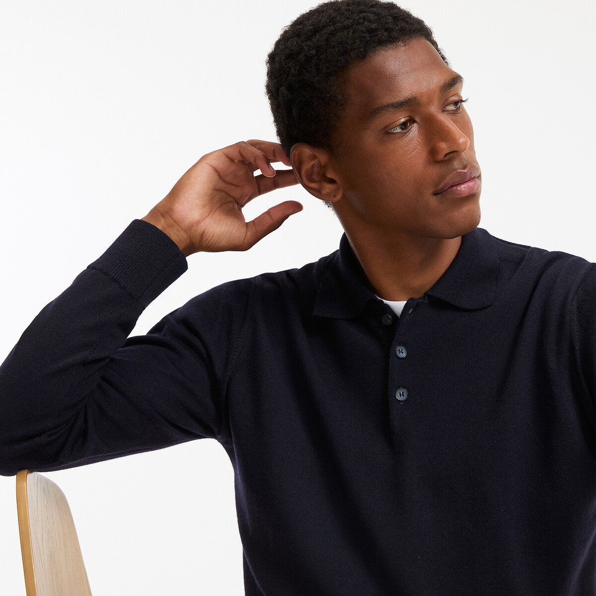 COLEÇÕES LA REDOUTE<br>Suéter de lã merino com gola polo fabricado na Europa