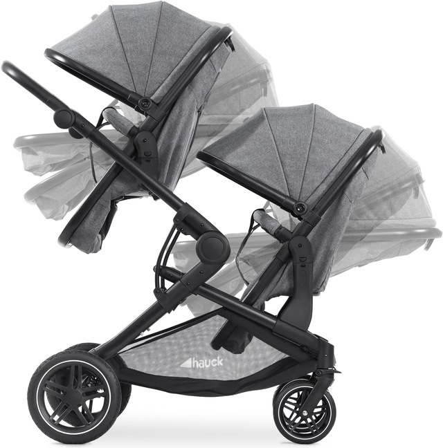 Hauck Geschwisterwagen »Atlantic Twin, melange grey« 30 kg mit schwenk- und feststellbaren Vorderrädern