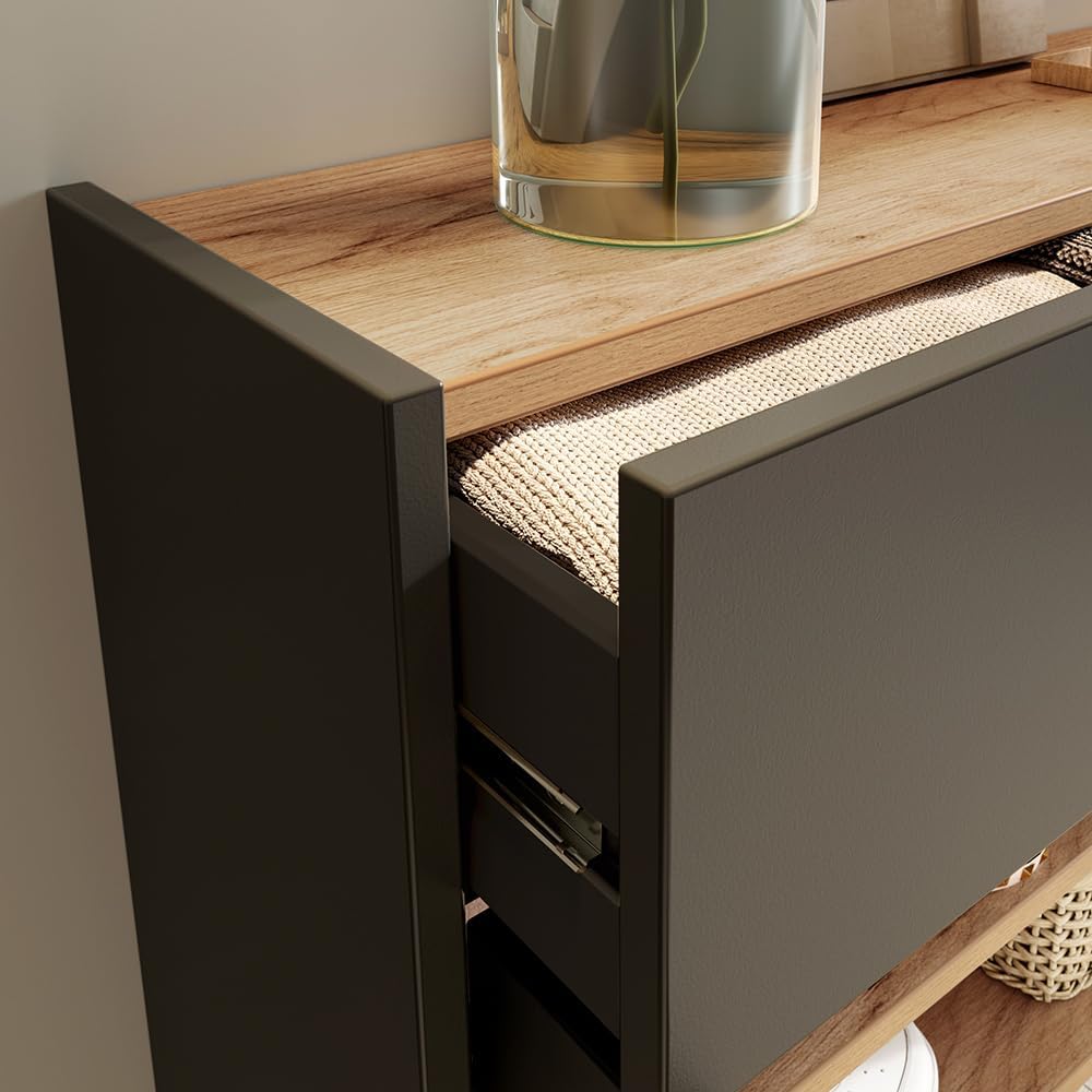 Lomadox Flurschrank Schuhschrank 56cm in grau mit Eiche ideal für schmale Flure, B/H/T ca. 56/97/22 cm