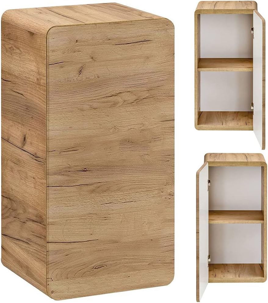 Lomadox Badezimmermöbel Set mit 81 cm Waschtisch LED-Spiegelschrank Hängeschrank Unterschrank Wotan Eiche Nb.