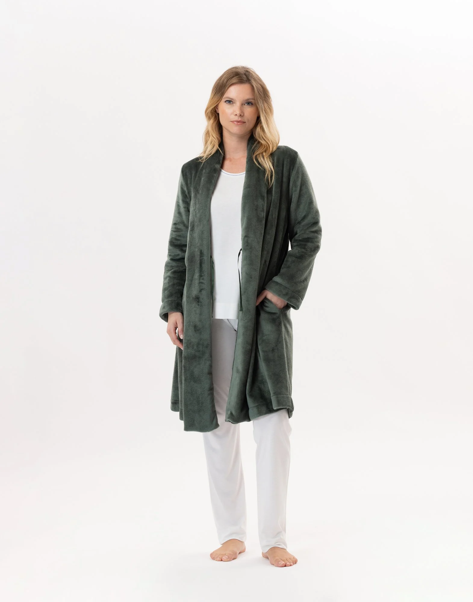 ESSENTIEL 855 - Robe de chambre en peluche flanelle | Vert