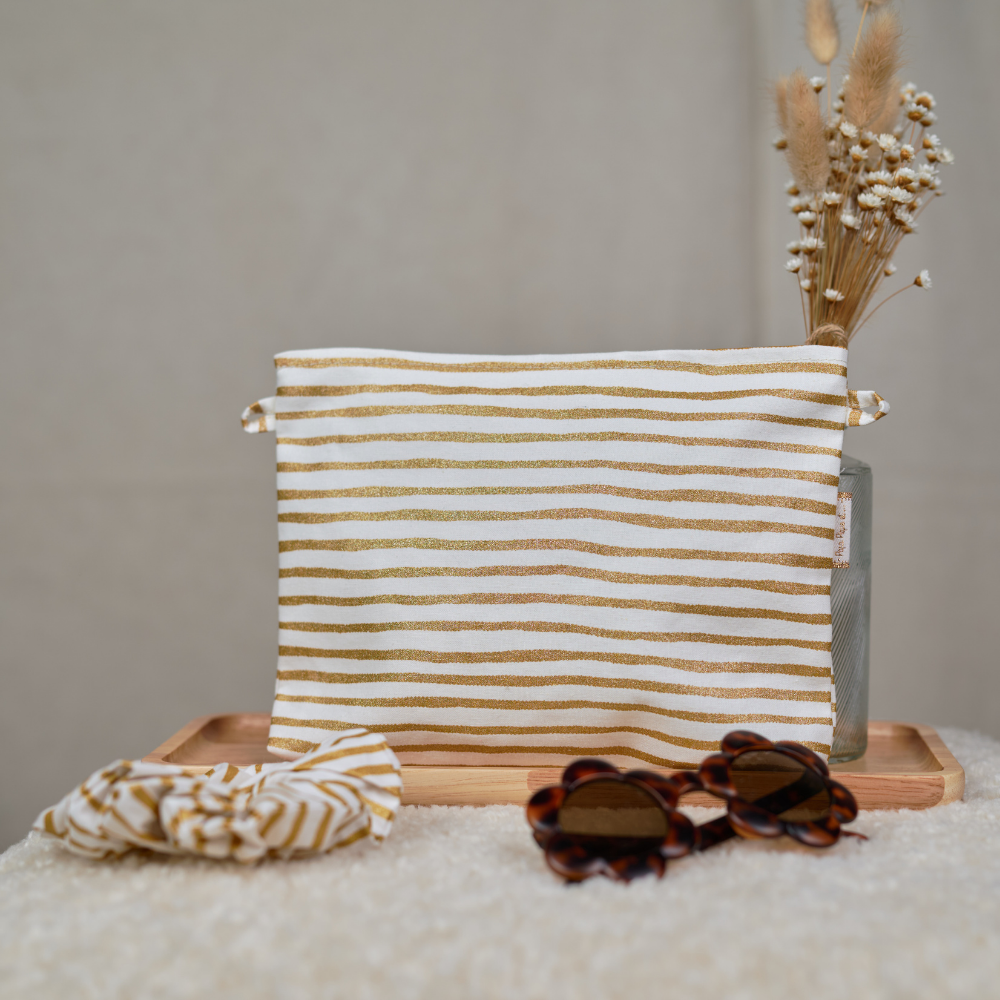 Pochette Tissu Rayé Or Blanc