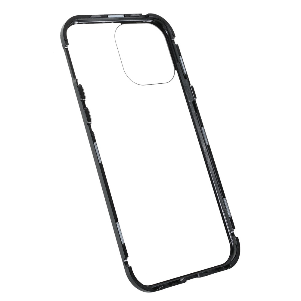 iPhone 13 Pro Magnetische Alu Schutzhülle mit Panzer Glas Backcover   Privacy Glas Displayschutz (Magnet-Technologie) - Schwarz