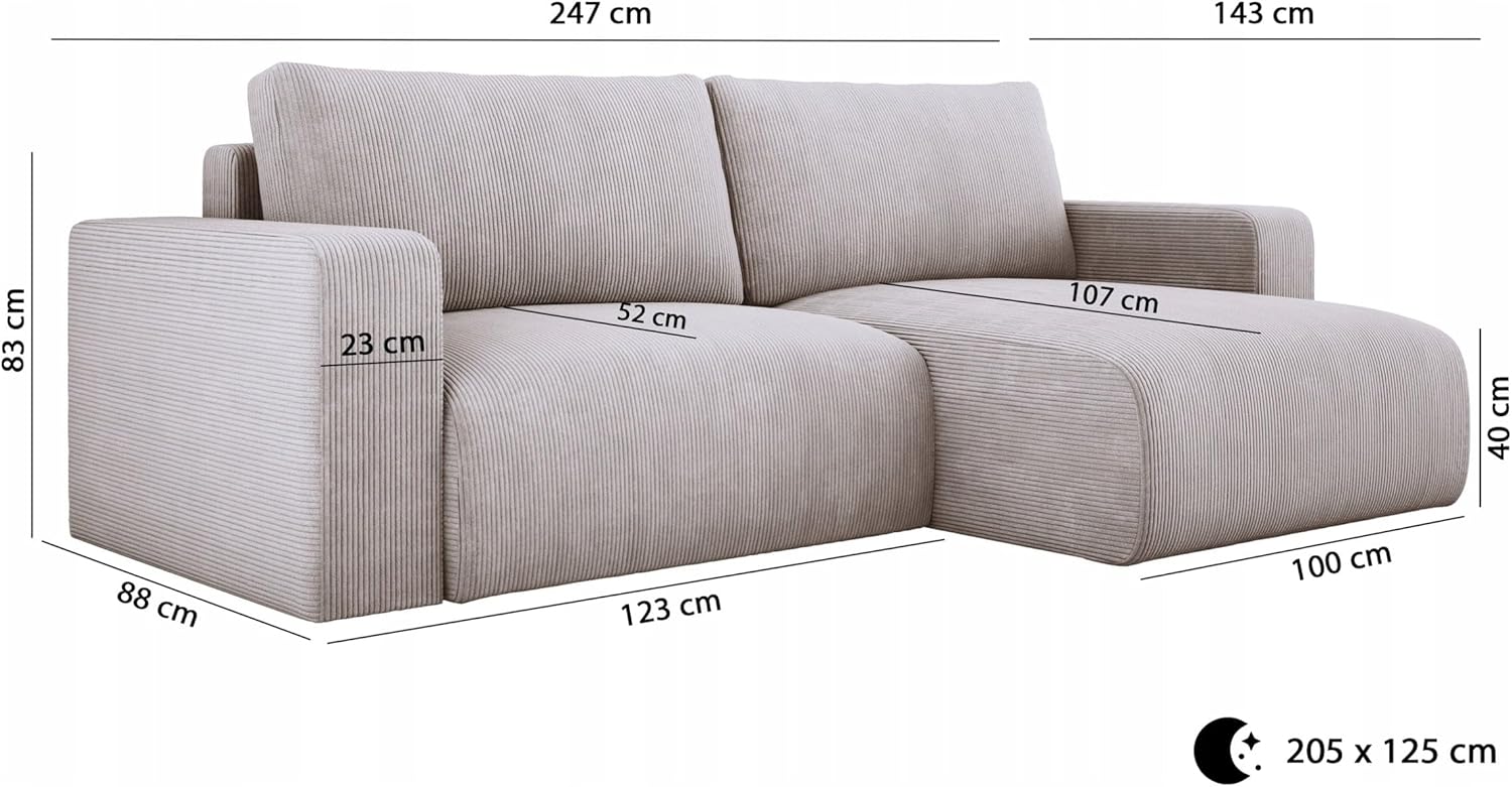 Luxusbetten24 Designer Sofa Carl Cord mit Stauraum und Schlaffunktion | Bezug: Cord | Farbe: Grün | Stellvariante: Rechts