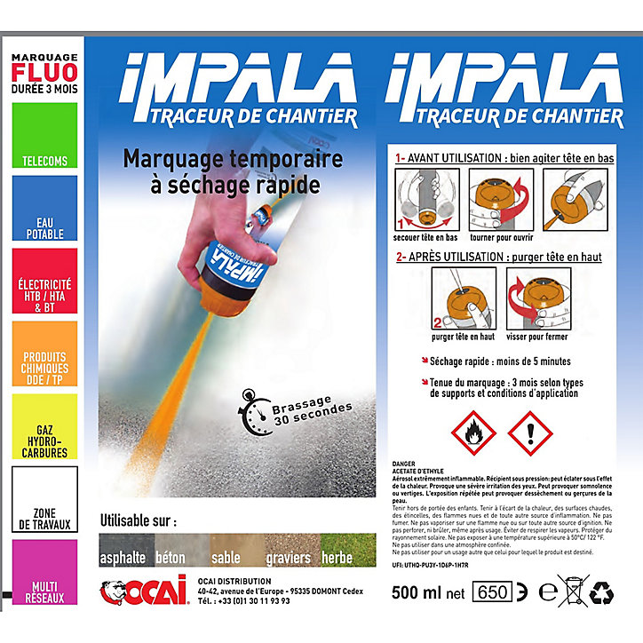 Traceur de chantier Ocai orange forte luminescente