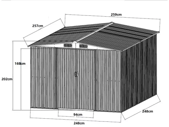 Abri de jardin métal en acier galvanisé gris 6,6 m² - MANSO