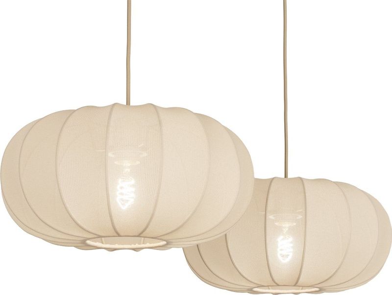 Beige - Dubbele Hanglamp - Stof - Japandi Stijl - Twee Lampion Kappen