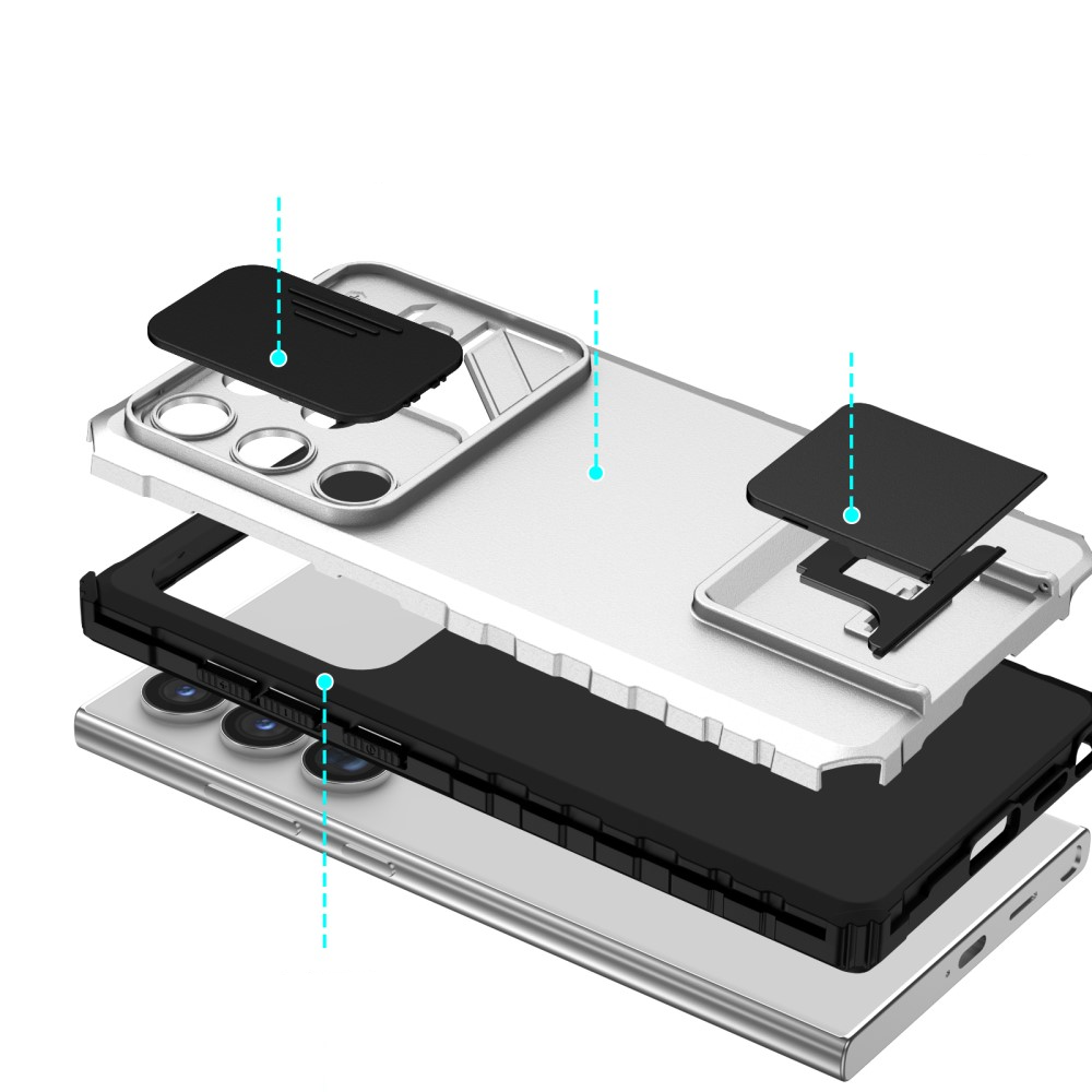 Samsung Galaxy S24 Ultra Hybrid Outdoor Hardcase Hülle mit Cam-Slider   Kickstand - Weiss (Matt)