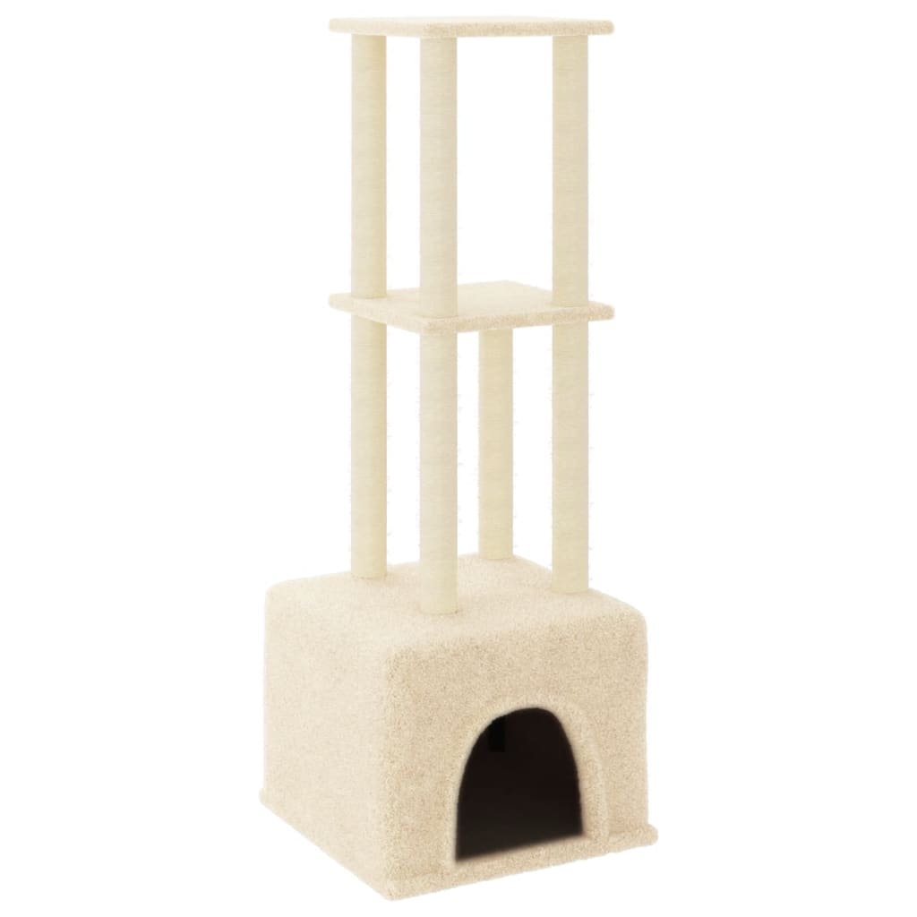 Arranhador para gatos vidaXL com postes de sisal, cor creme, 133,5 cm