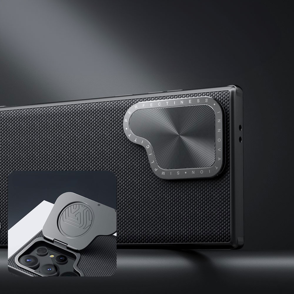 Samsung Galaxy S24 Ultra Hybrid Hardcase Hülle mit TPU Bumper im Nylon Design   Kamera Kickstand und MagSafe-Modul - Schwarz