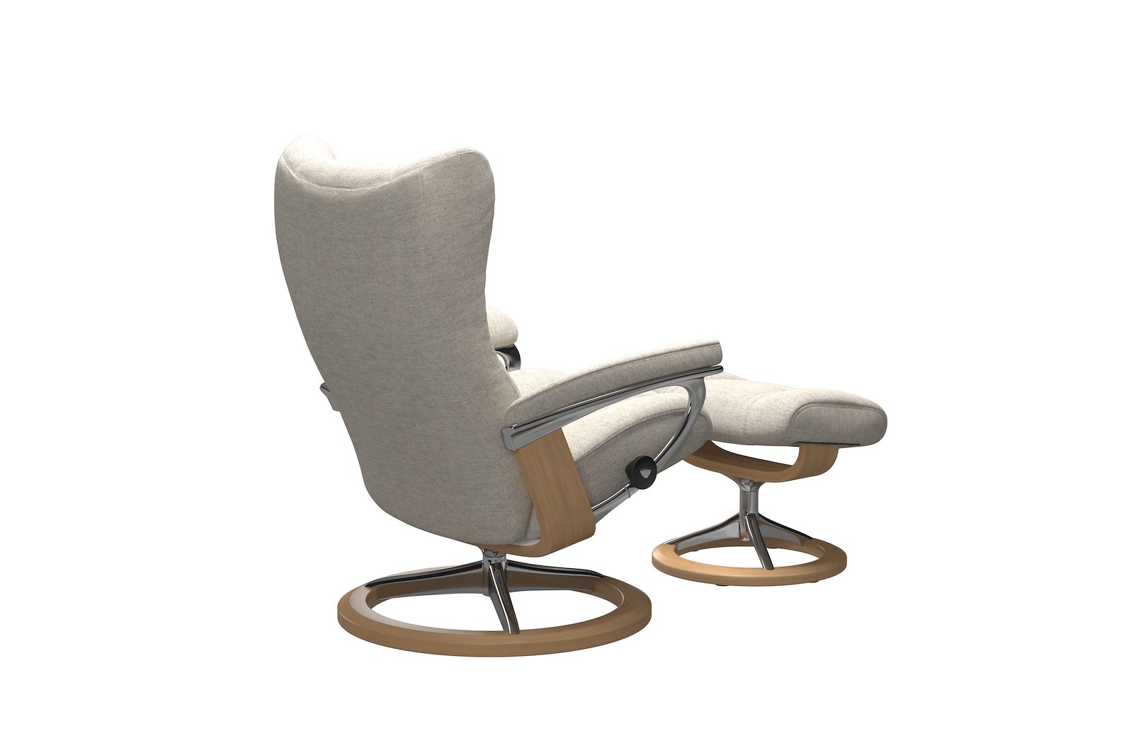 Wing lenestol m/krakk Tekstil Peony Beige - Signature Chrome - Eik