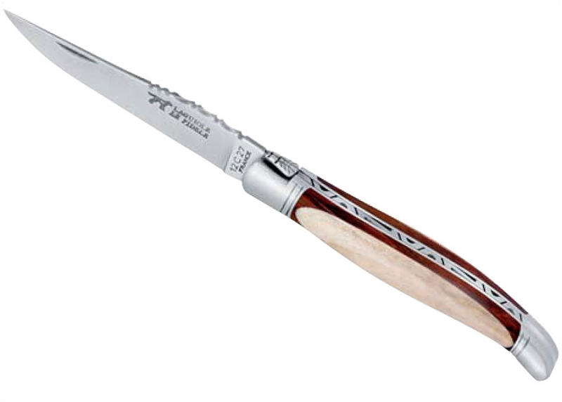 Couteau Laguiole bombé avec un manche en Cocobolo et Erable Ondé et mitres inox