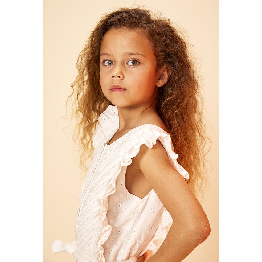Combinaison longue en broderie anglaise pour fille - Ecru
