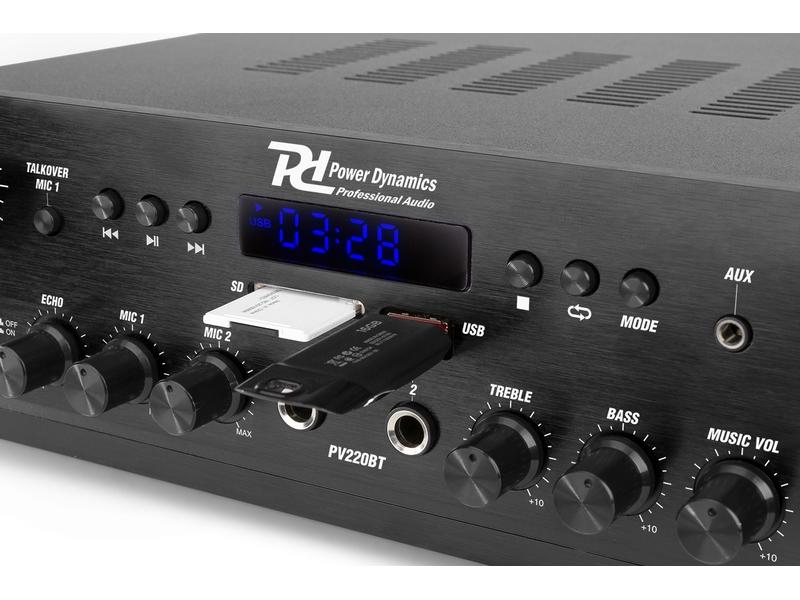 Power Dynamics Verstärker Pro PV220BT 2 Kanal-Verstärker mit Bluetooth, SD, USB und FM Radio