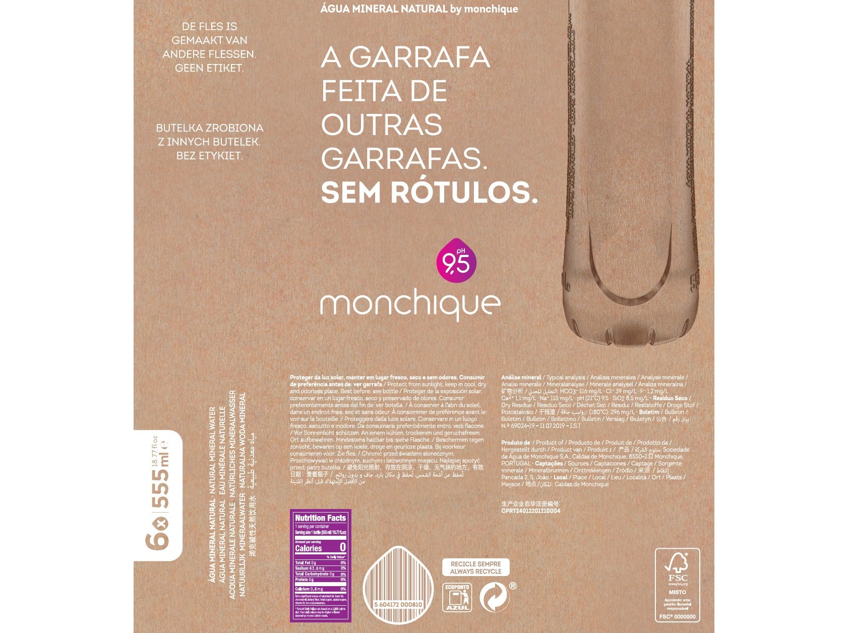 ÁGUA MINERAL NATURAL MONCHIQUE NATURA 0.555L