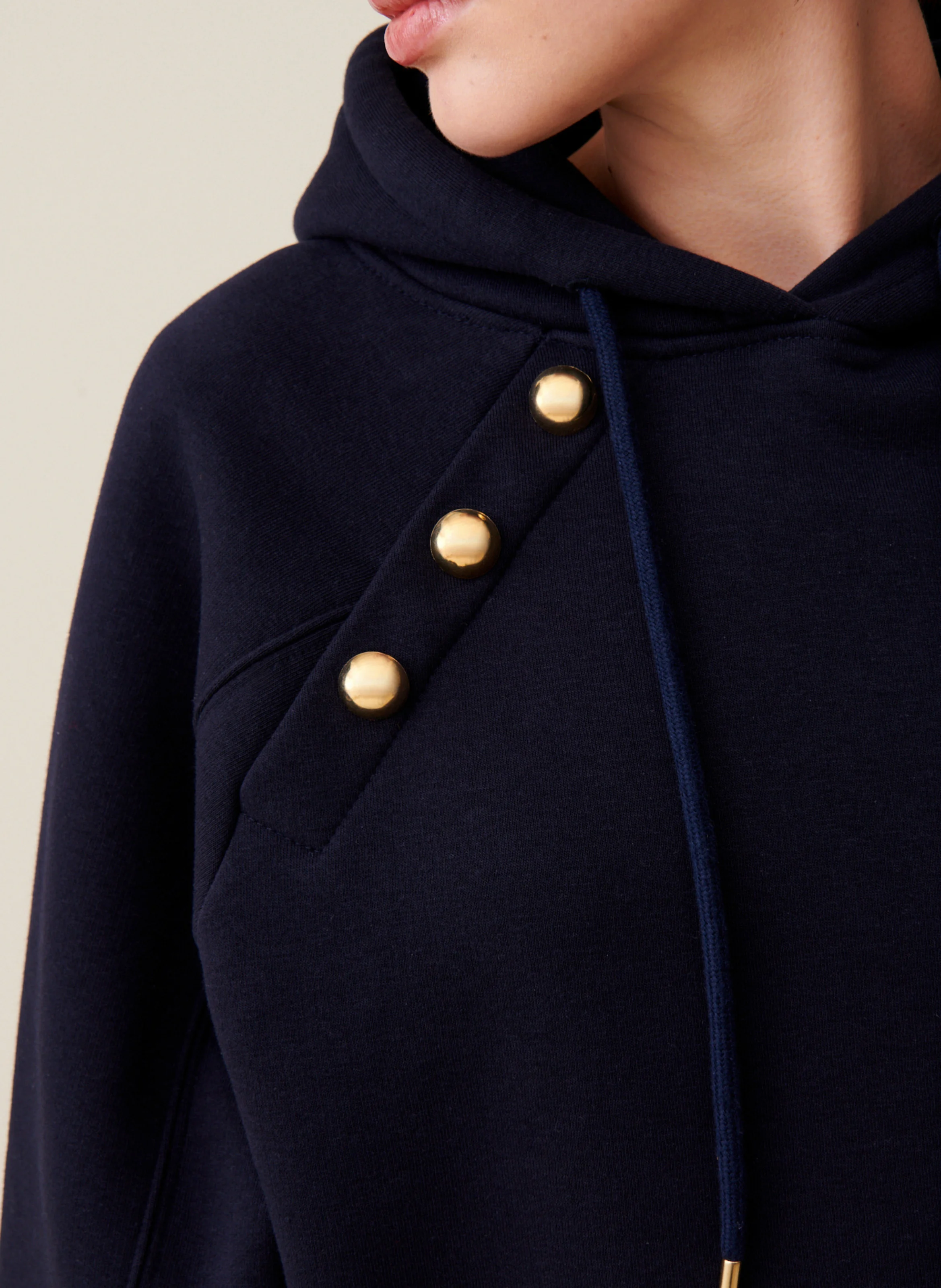 Sweat col capuche en coton mélangé | Bleu