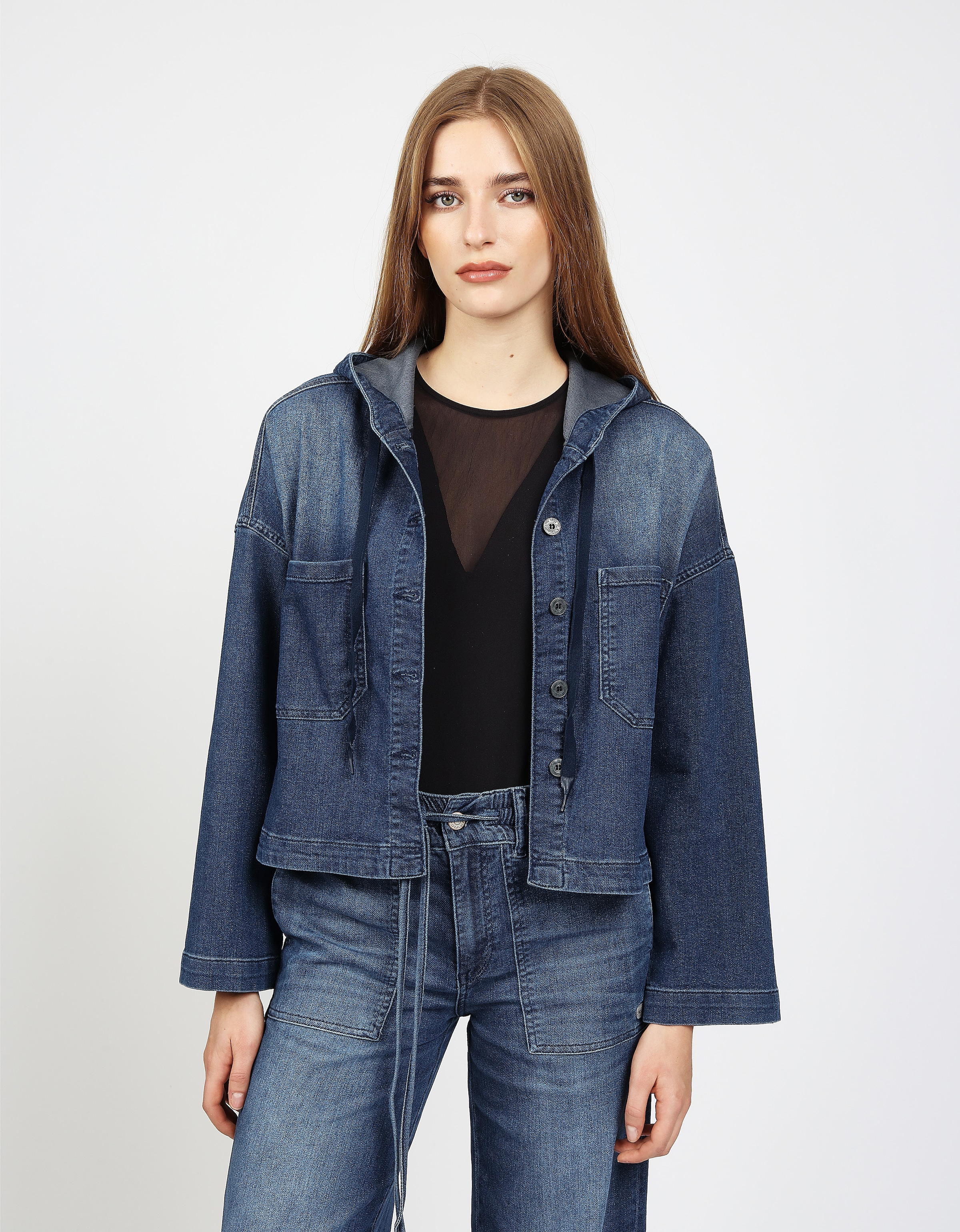 GANG Jeansjacke »94ALICE CAP LONG« mit Kapuze mit Kapuze