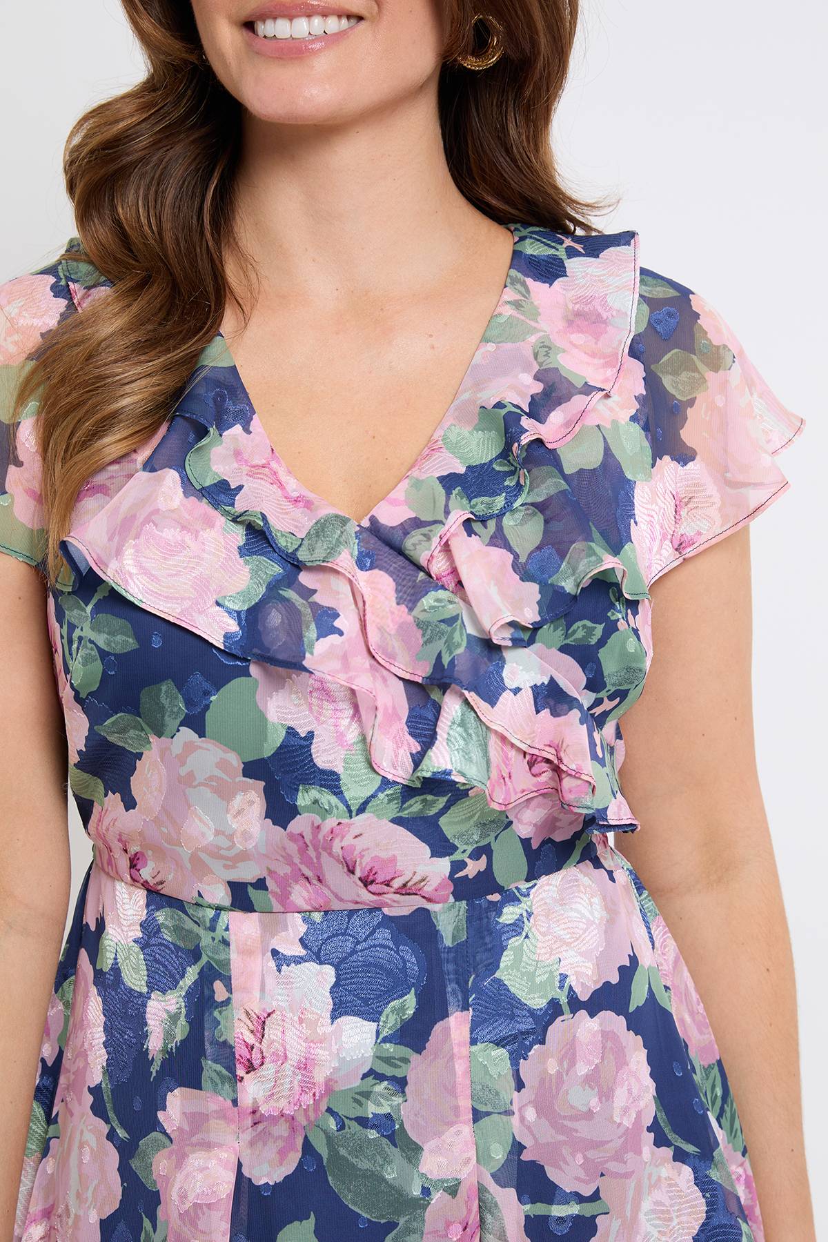 Wallis Robe Midi À Volants Et Imprimé Floral Dévoré