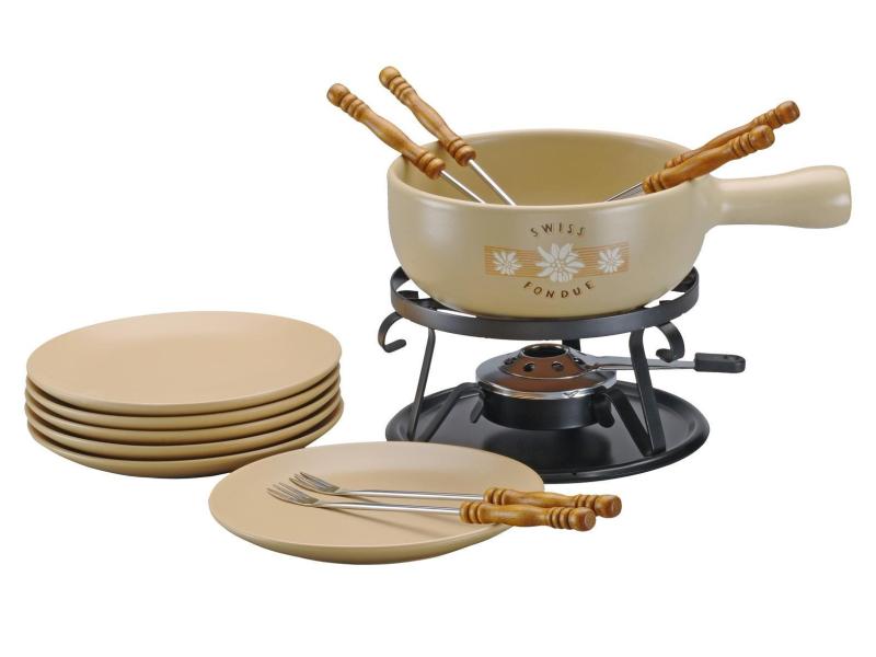 TTM Käsefondue-Set Alpe 15 Teile, Beige/Schwarz Gemütlicher Fondue-Plausch