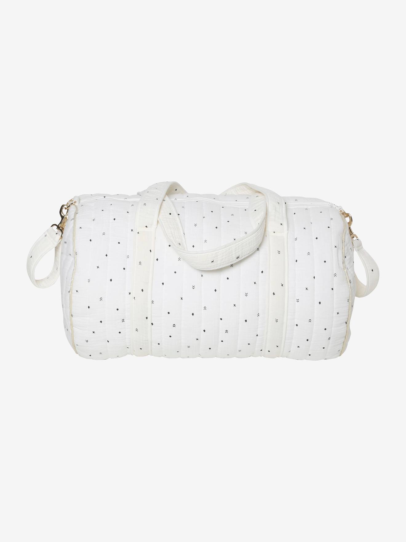 Bolsa de maternidade Baby Roll em gaze de algodão branca tamanho médio com estampa.