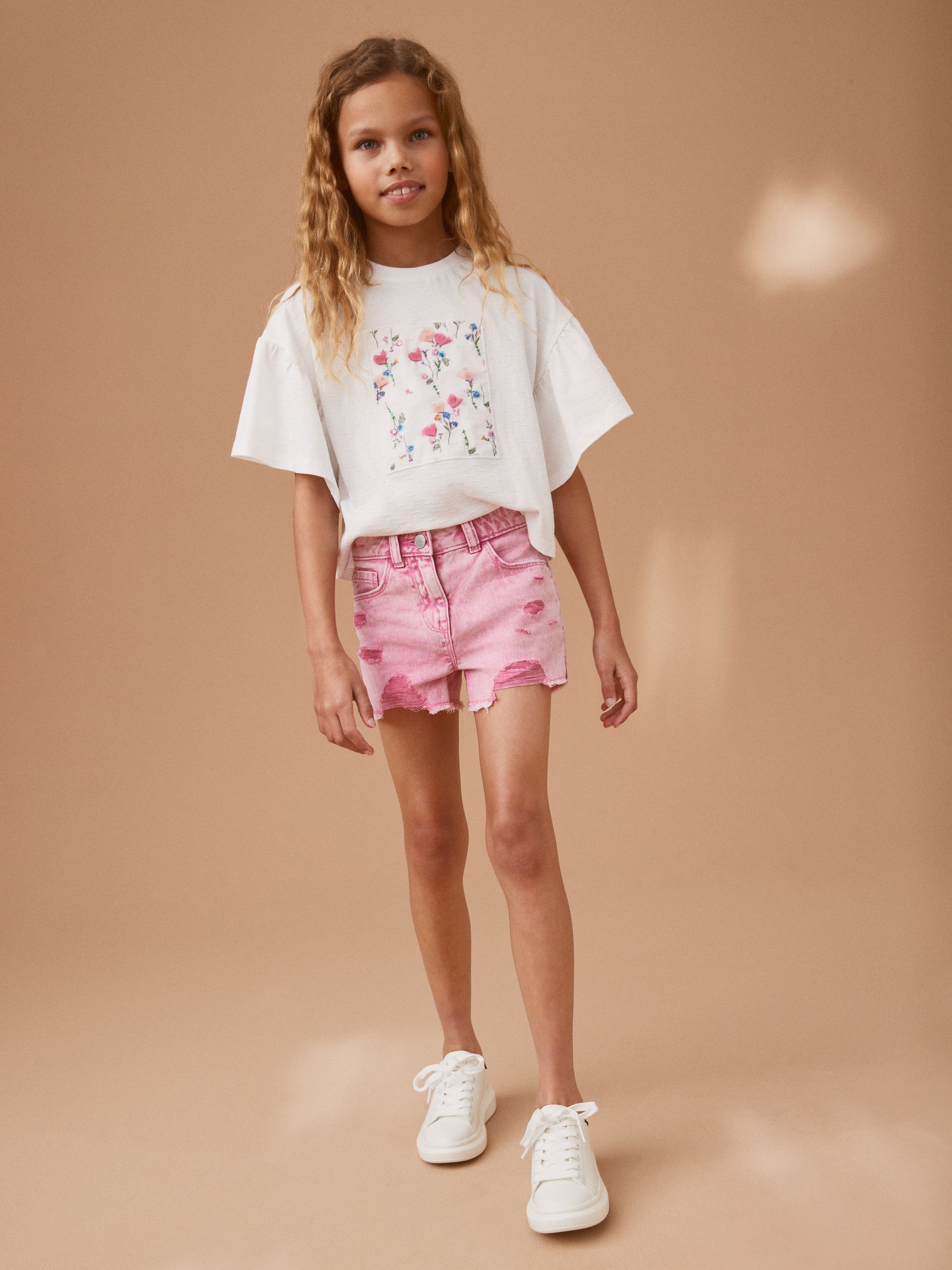 Roze - 100% katoenen shorts met gerafelde rand (3-16jr)