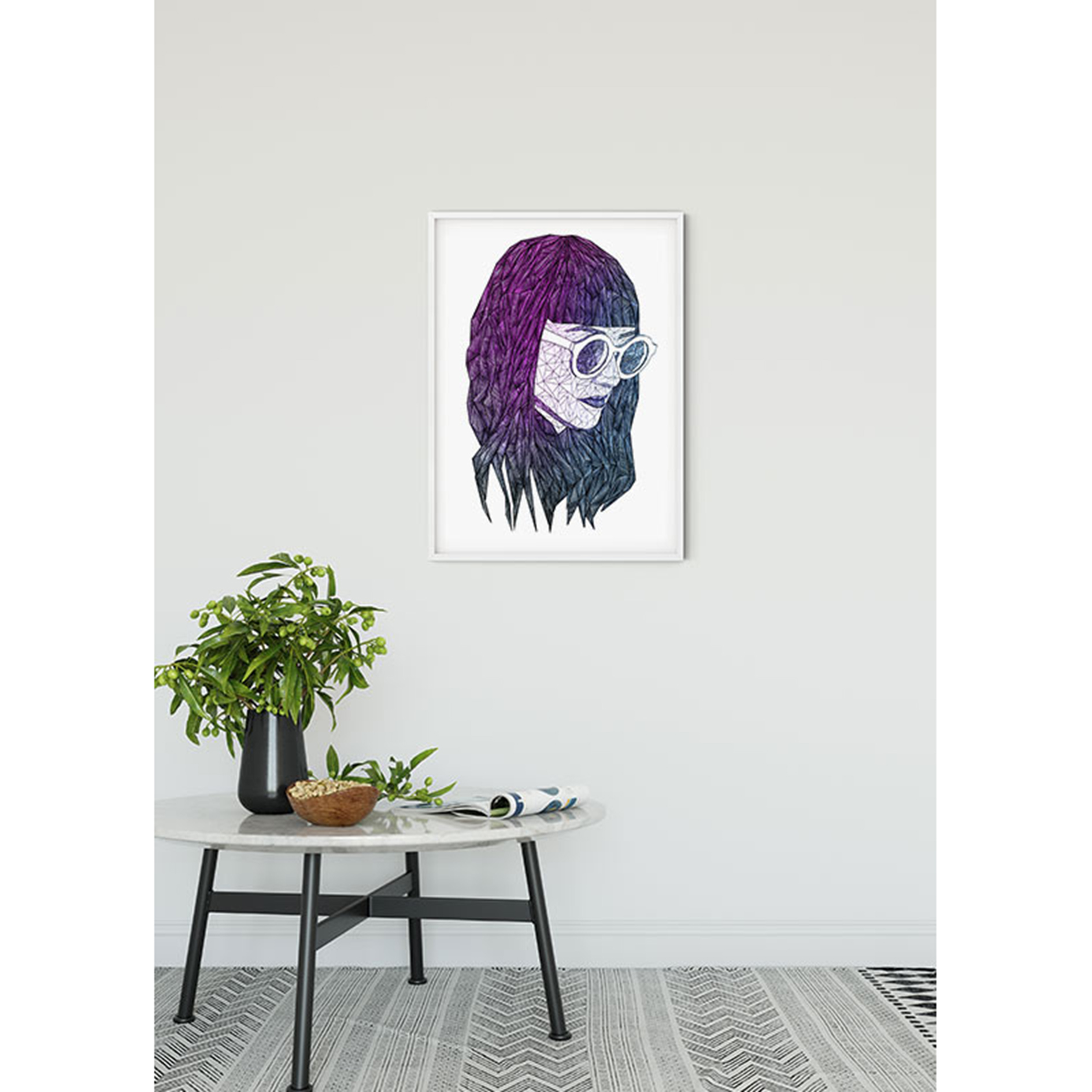 Wandbild GRID VIOLET - weiß-rosa-schwarz - 50x70 cm