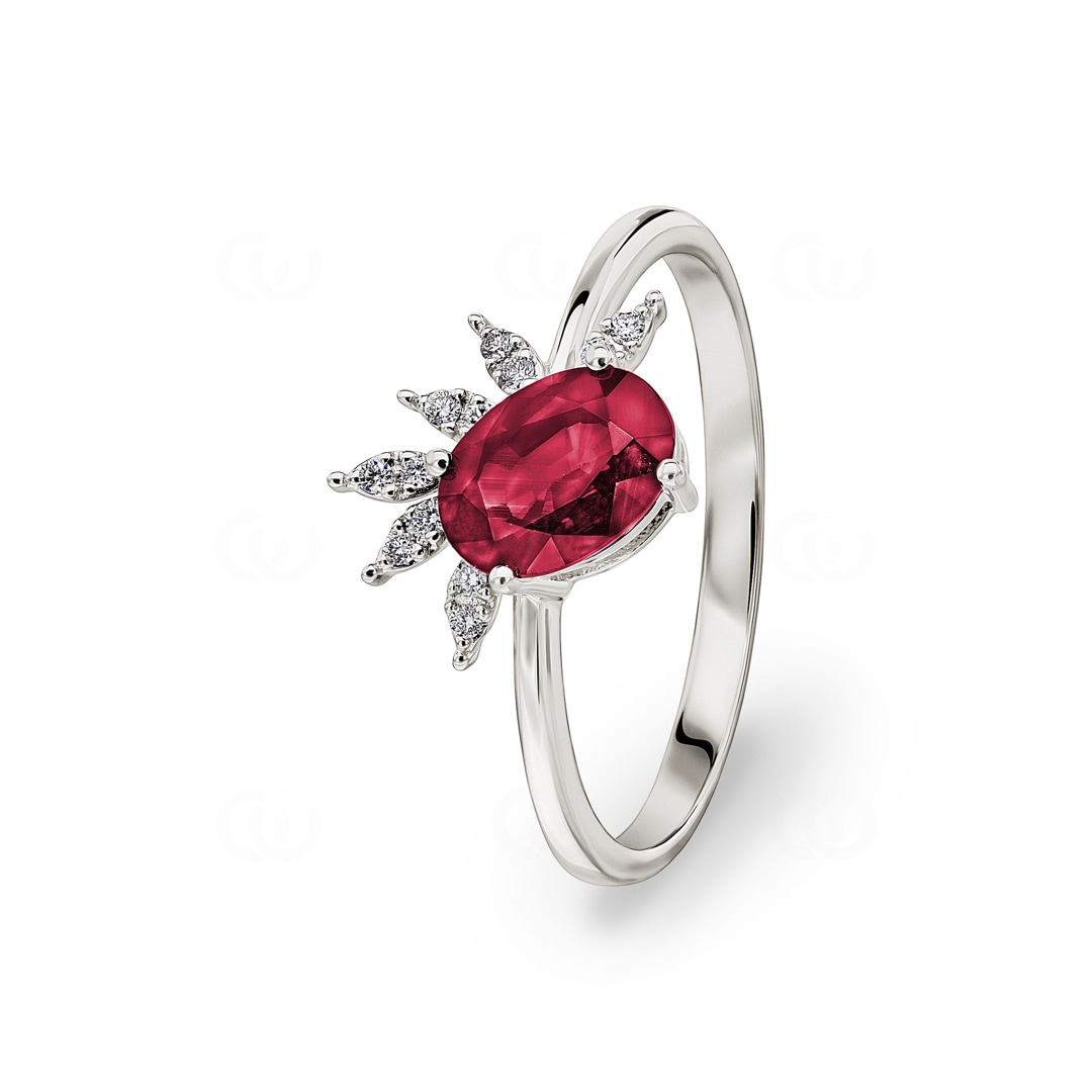 Rubinring 750/18 K Weissgold mit Diamanten 0.05 ct H/si