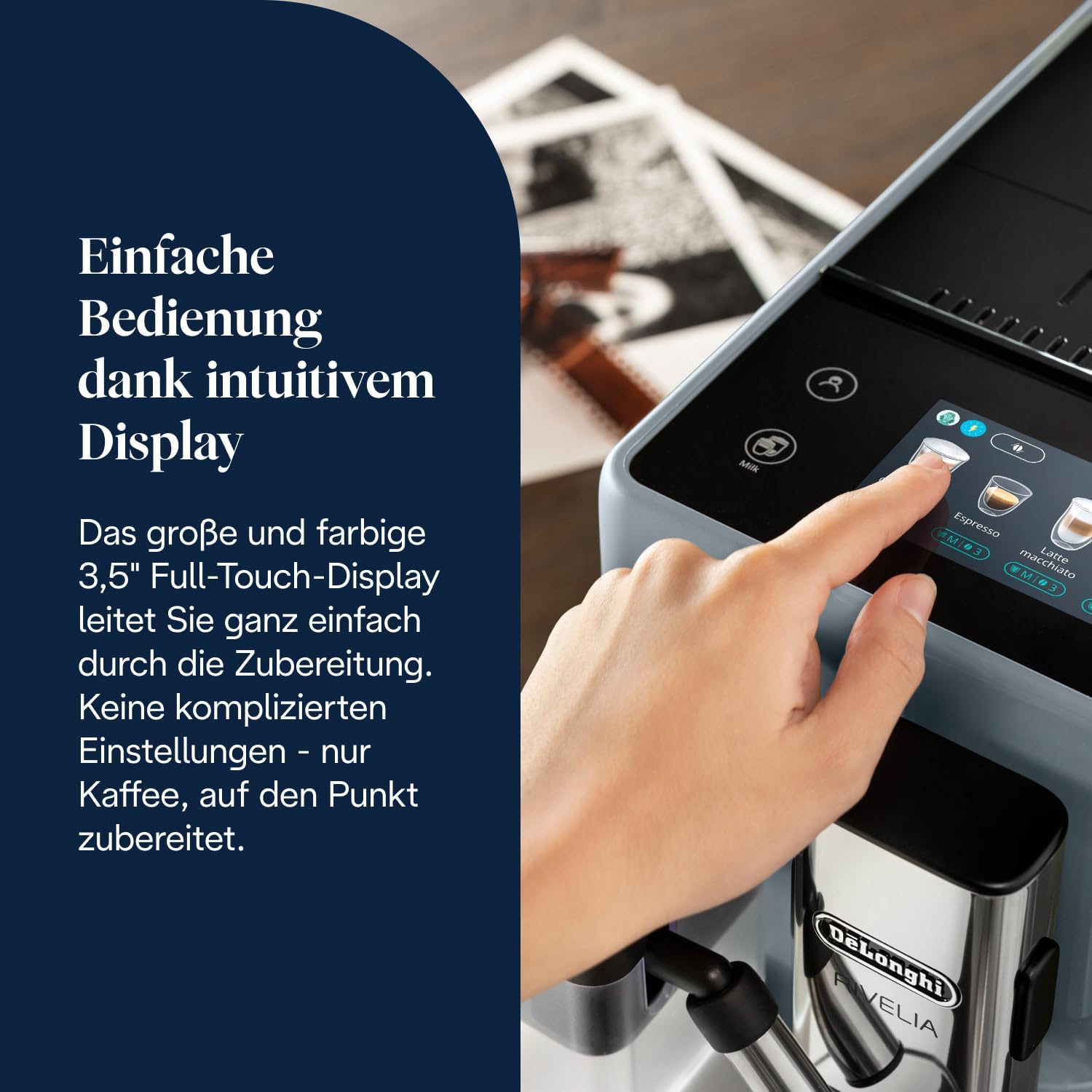 De'Longhi Rivelia - Perfetto Kaffeevollautomat mit LatteCrema-Milchaufschäumer, 16 One-Touch-Getränke, farbiges Touch-Display, austauschbare Bohnenbehälter, Grau (EXAM440.55.G)