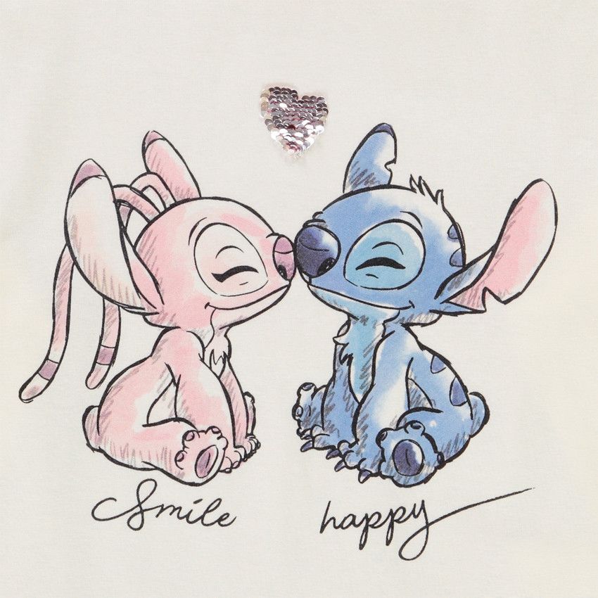 T-shirt manches longues à sequins magiques Stitch & Angel Disney pour fille - Ecru