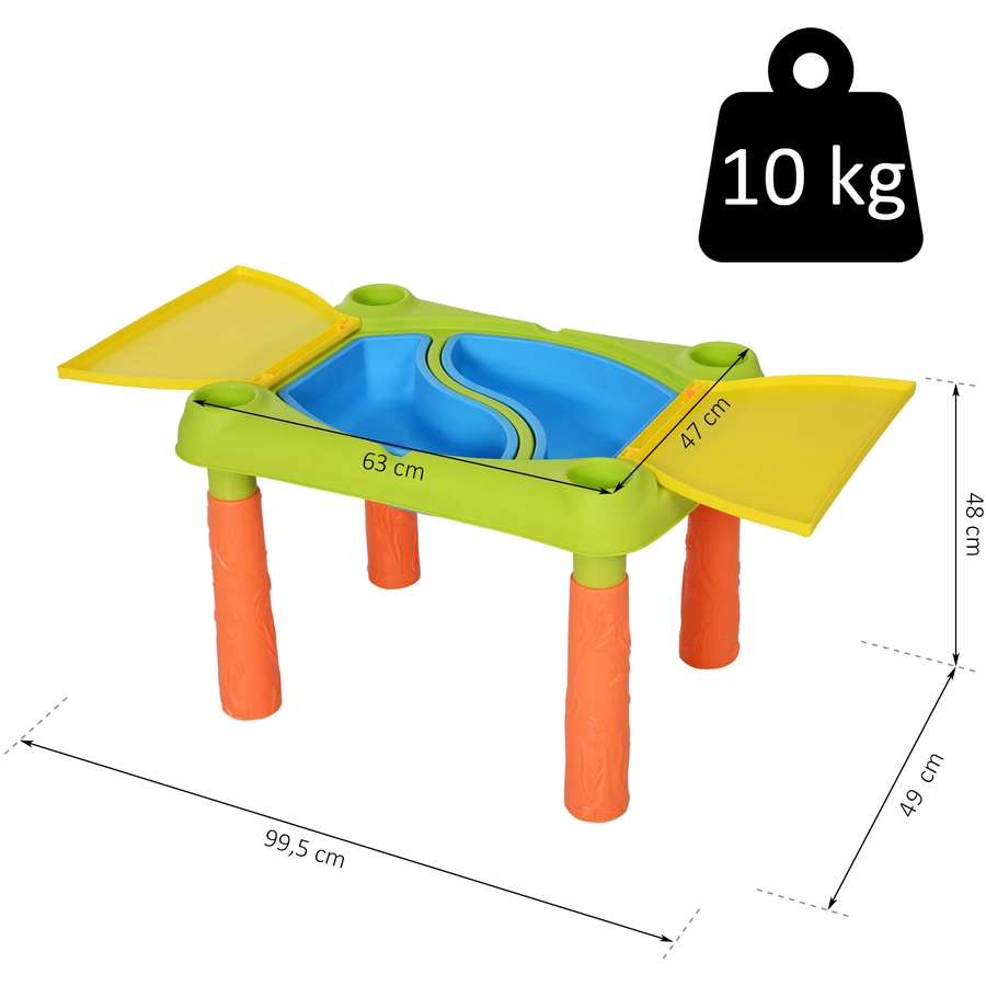 HOMCOM Kinder Sandkastentisch mit 16-tlg. Zubehör grün, gelb, orange