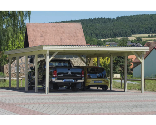 Dubbele carport, grenen, maat 4, 604 x 760 cm, drukgeïmpregneerd