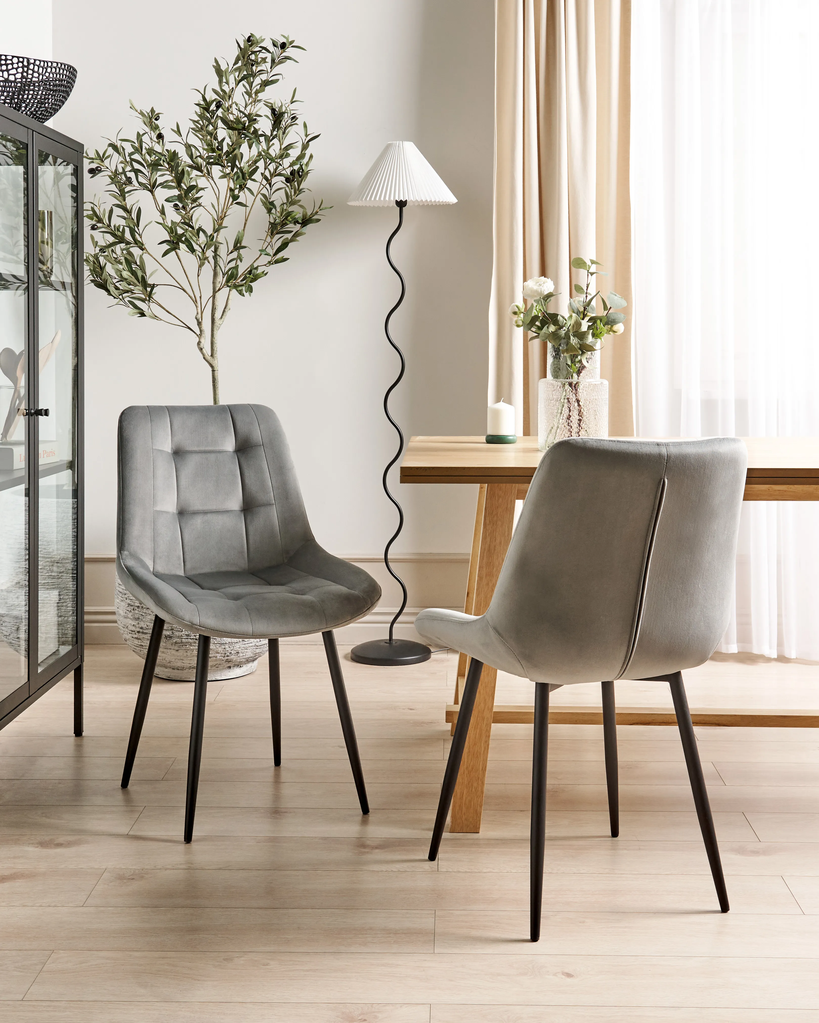 Set van 2 eetkamerstoelen MELROSE Fluweel Lichtgrijs