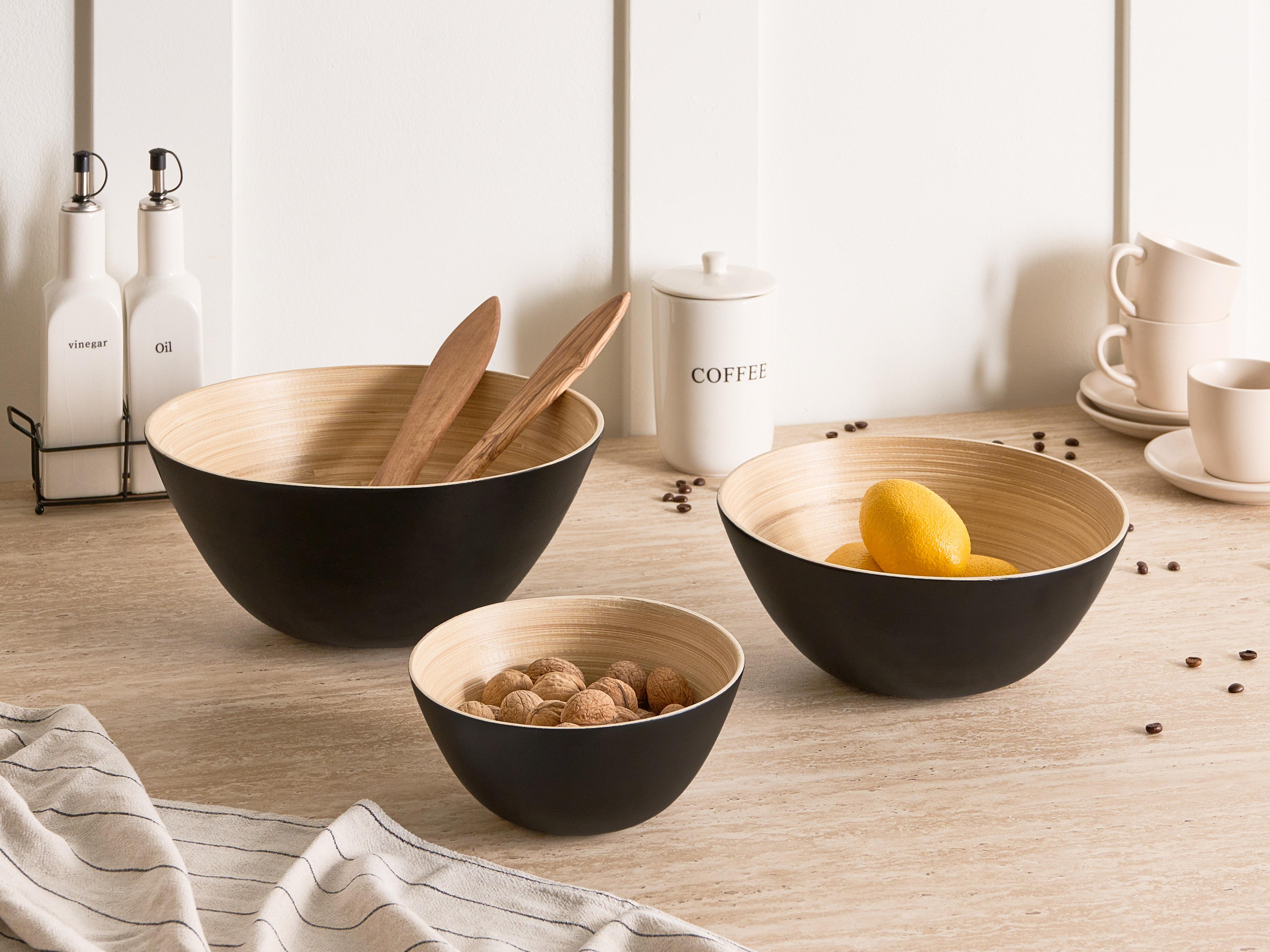 Set van 3 decoratieve schalen BONHEUR Bamboehout Zwart