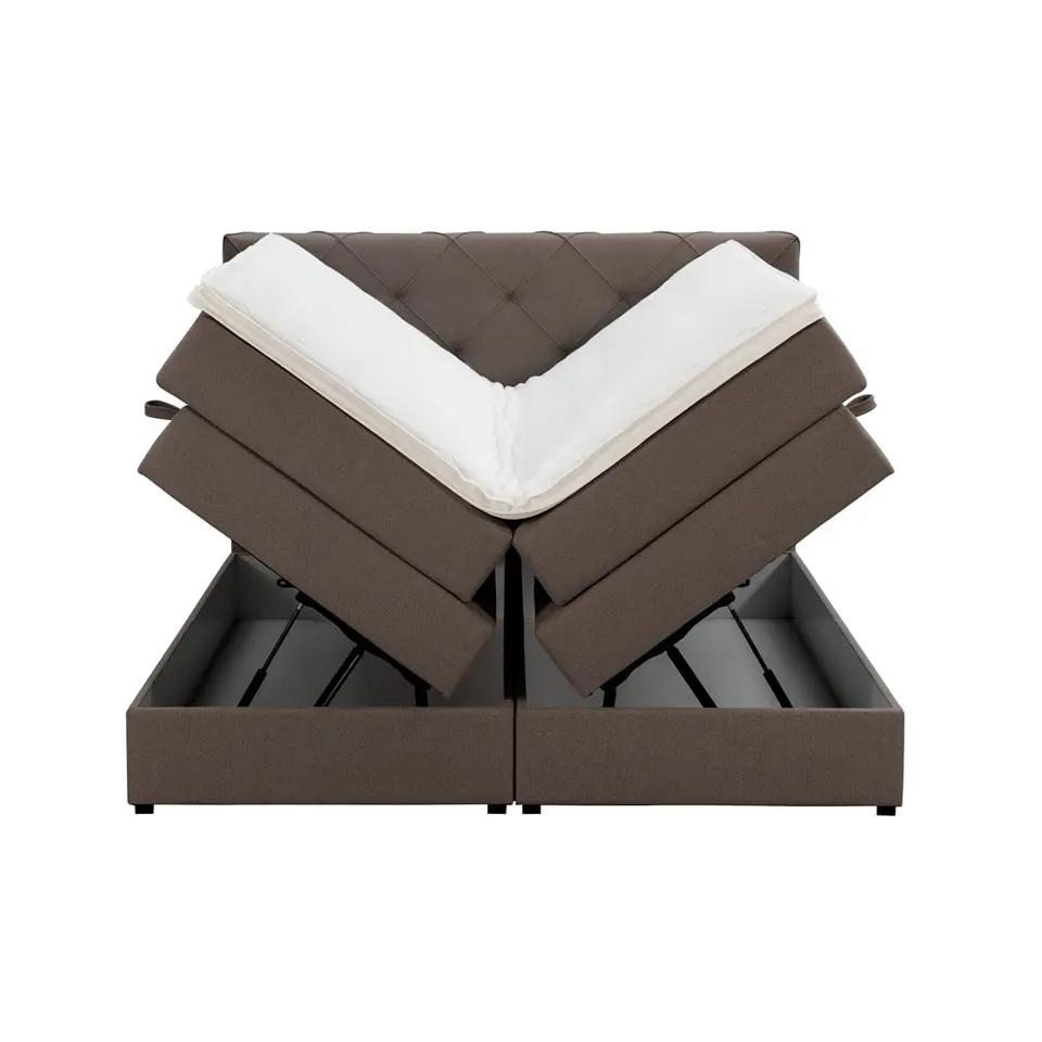 Boxspring met opbergruimte Liv geruit - donkerbruin - 140x200 cm