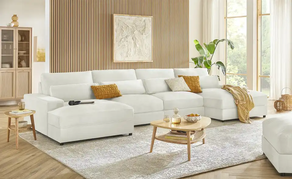 Element Branna Beige Samt Ottomane links