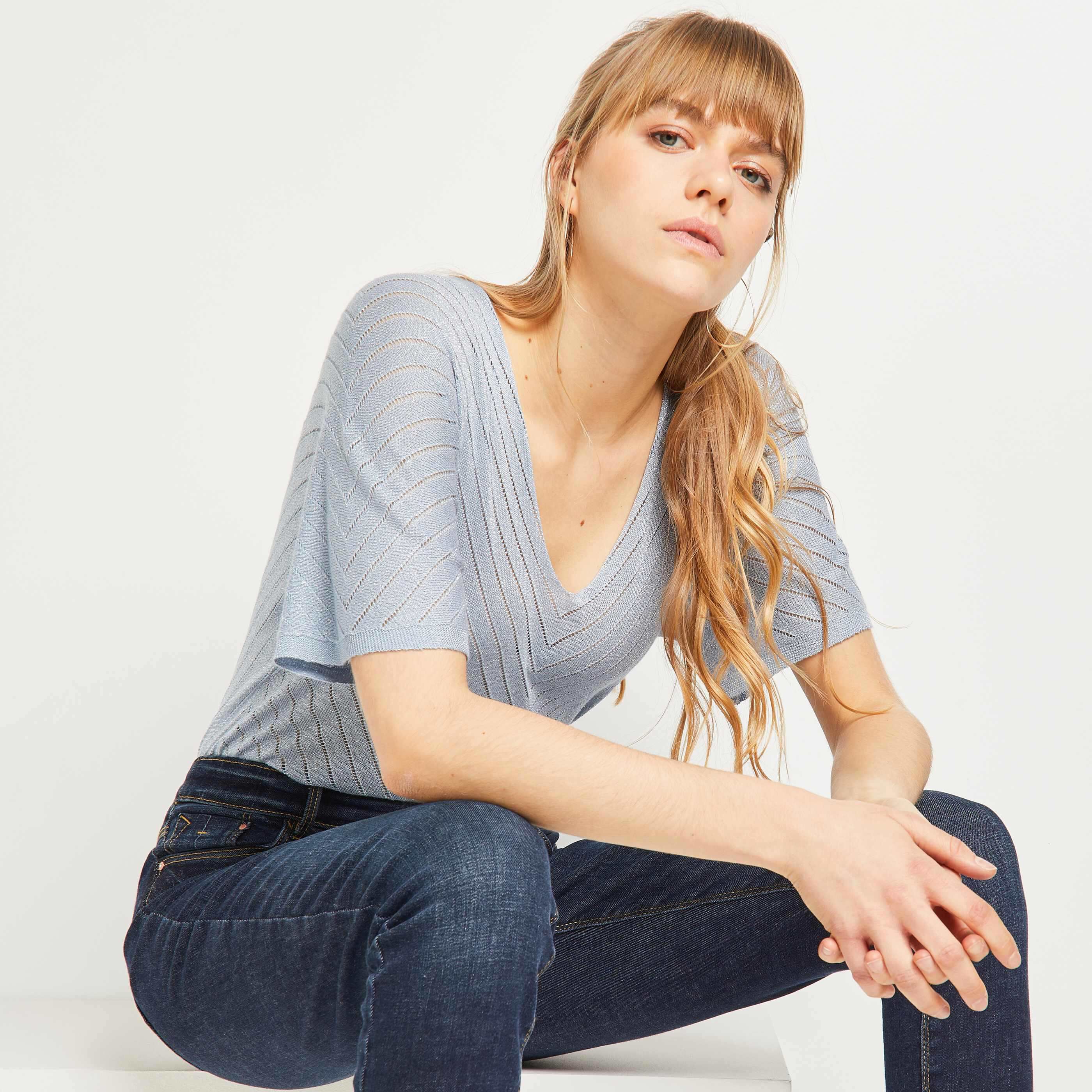 Pull ajouré femme - BLEU