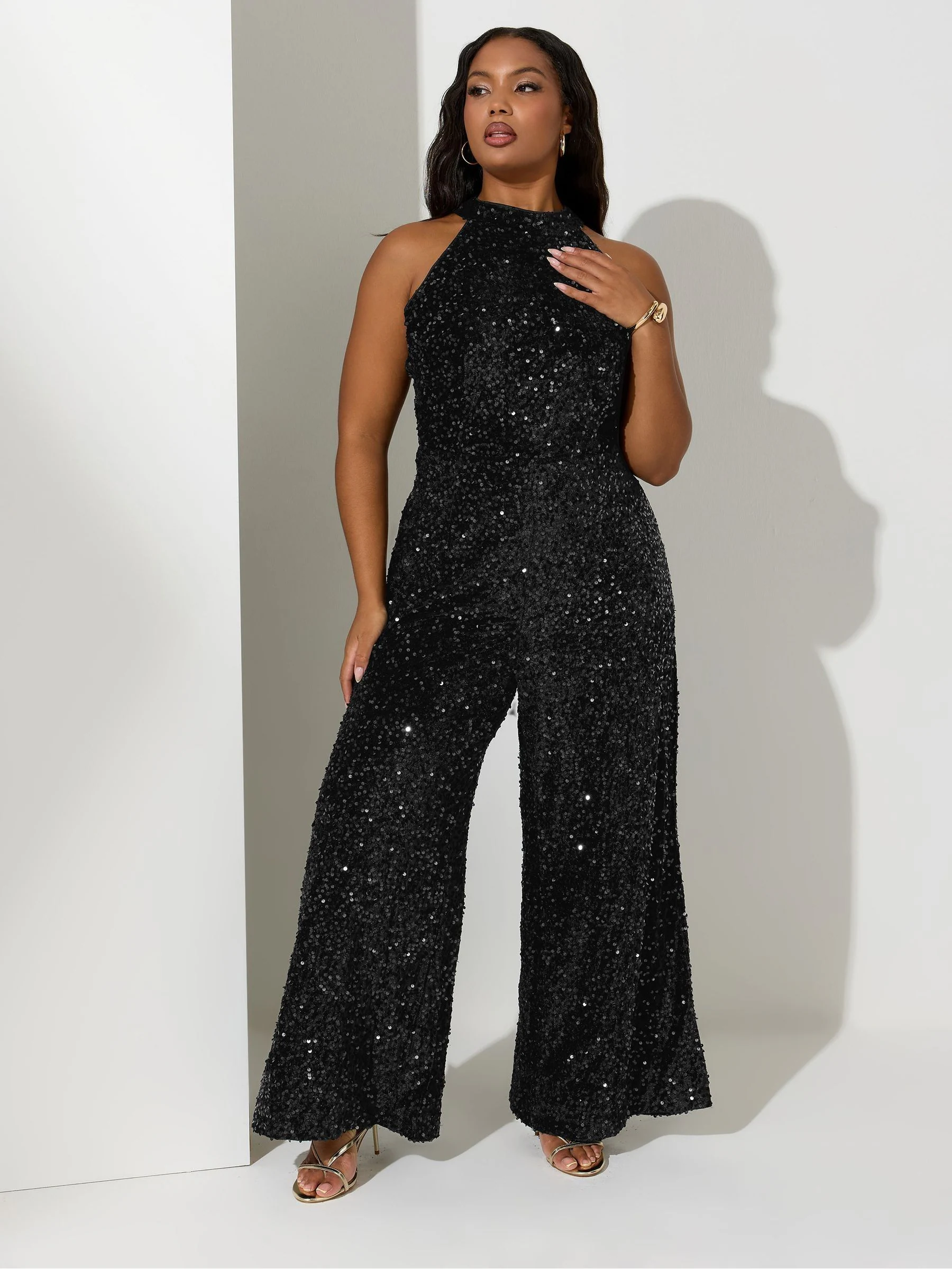 Yours Curve London Sequin Velvet Choker Jumpsuit