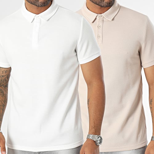 Lot De 2 Polos Manches Courtes Maille Piquée Blanc Beige