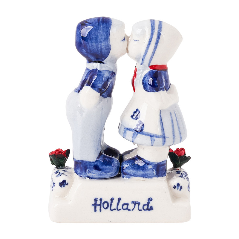 Beeldje kussend koppel - delfts blauw - 6x3x8 cm