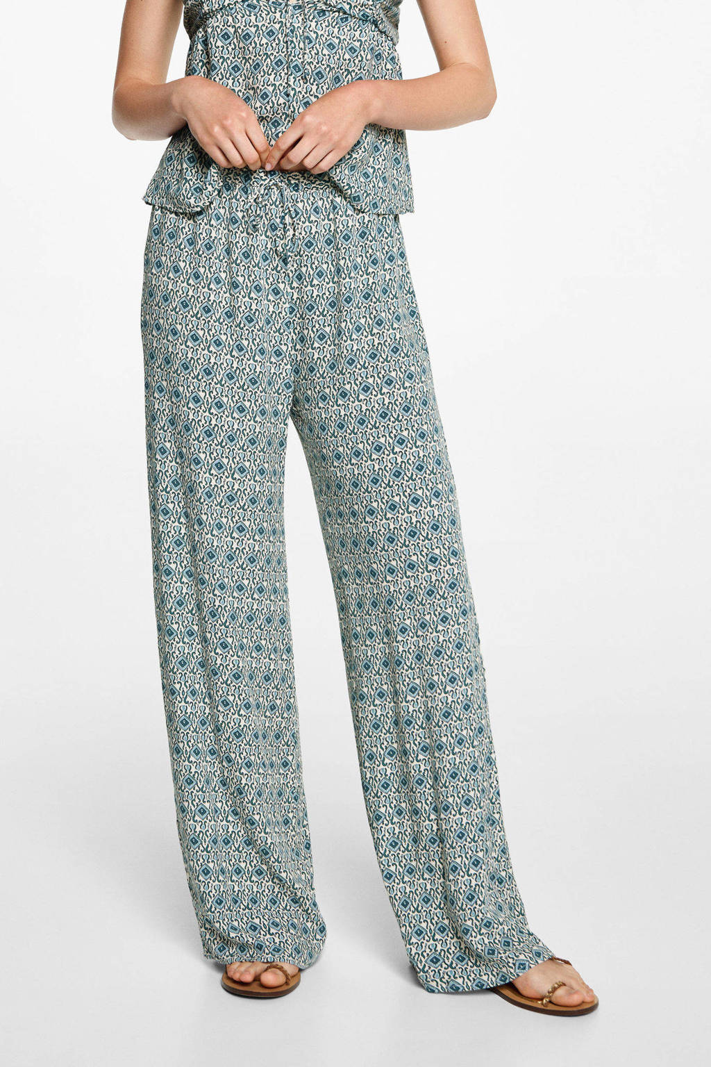 MANGO TEEN broek met all over print lichtbeige